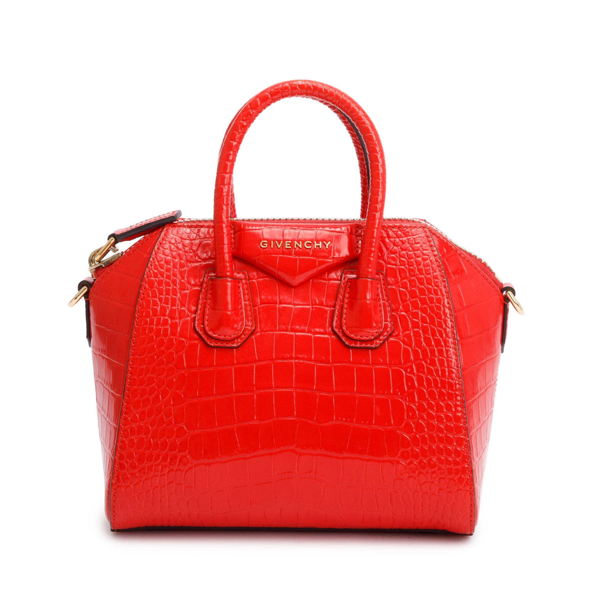 Givenchy Red Croc Embossed Leather Mini Antigona Bag w/ Strap