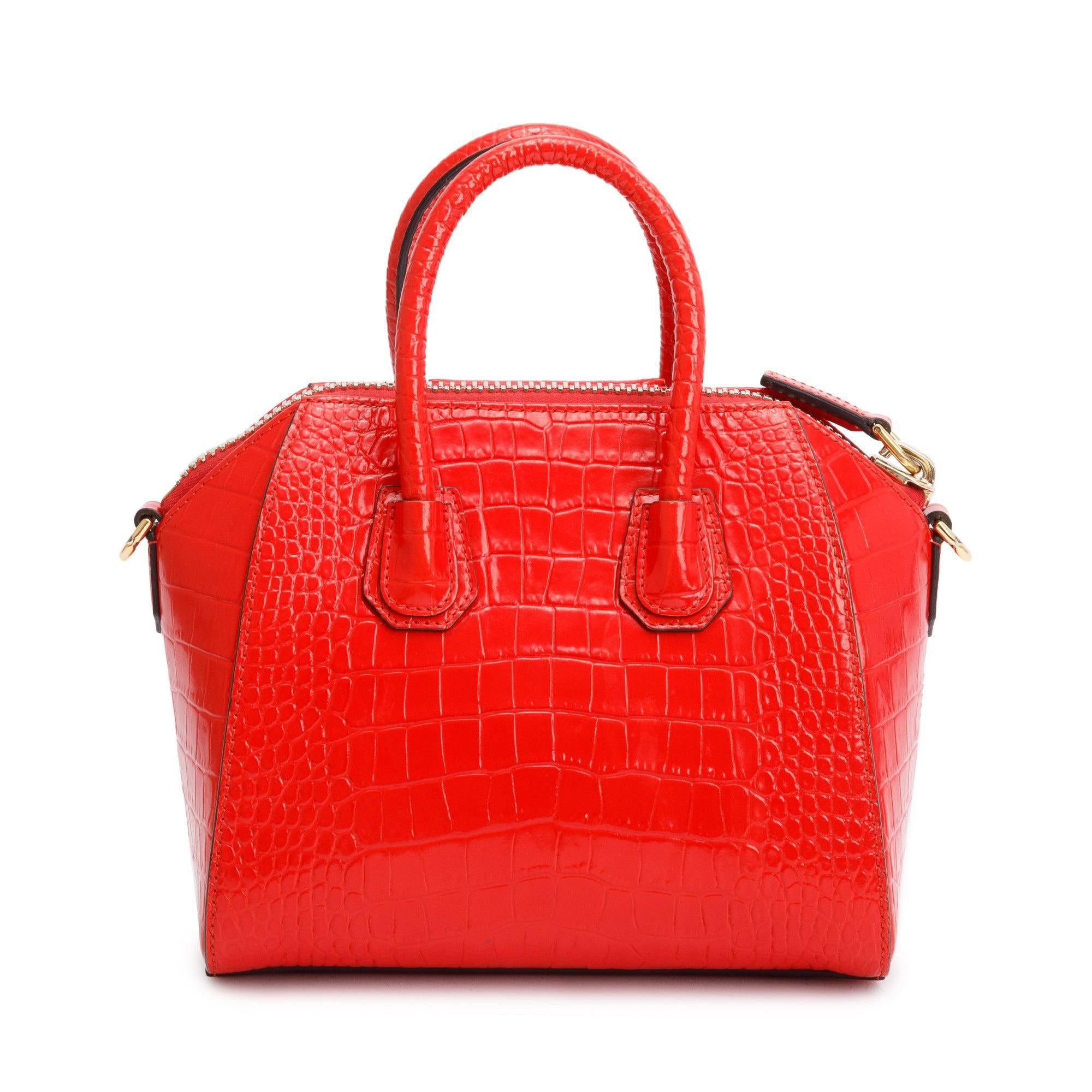 Givenchy Red Croc Embossed Leather Mini Antigona Bag w/ Strap