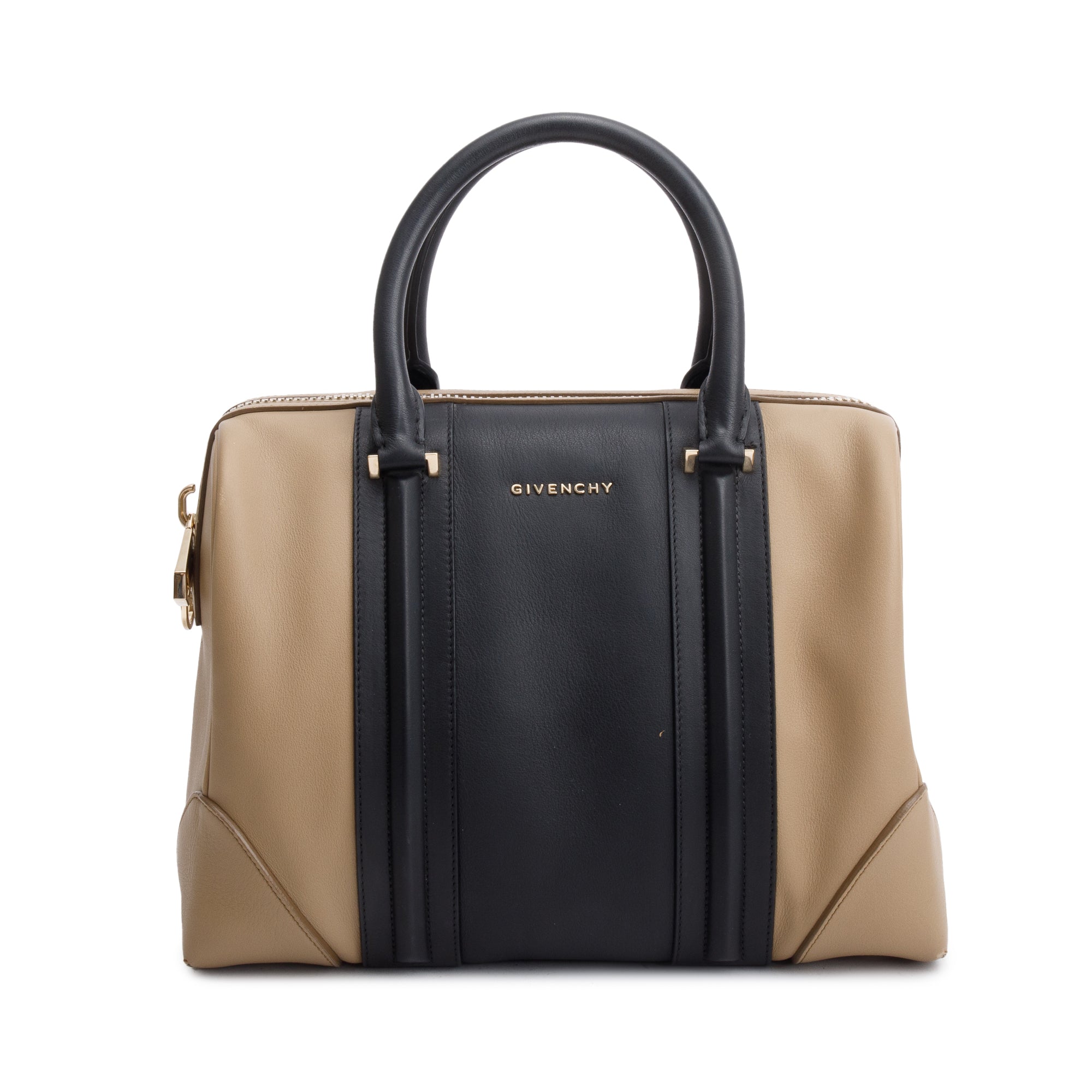 Givenchy Taupe/Black Colorblock Leather Lucrezia Top Handle Bag w/ Strap