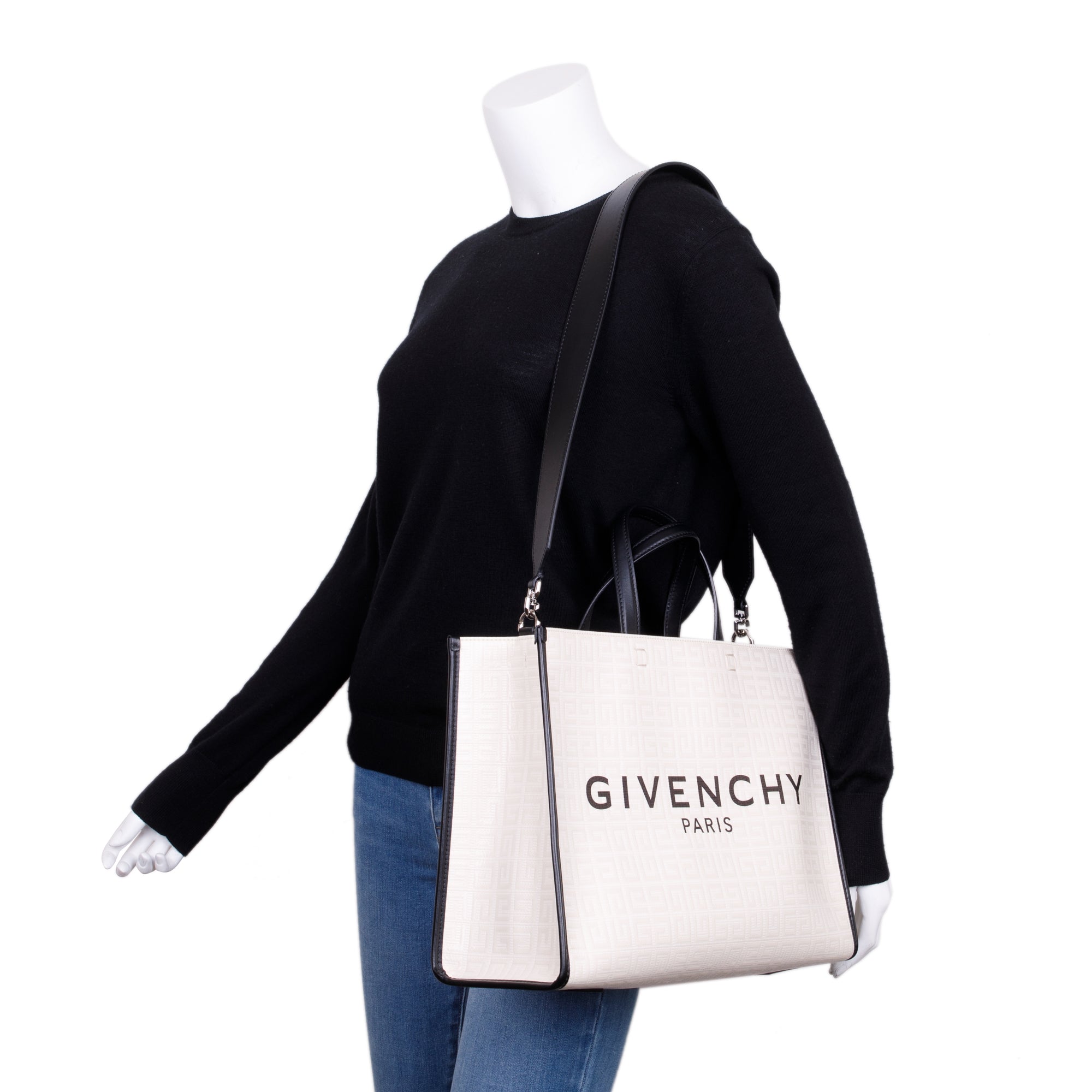 Givenchy White 4G Coated Canvas Medium G Shopping Tote w/ Strap