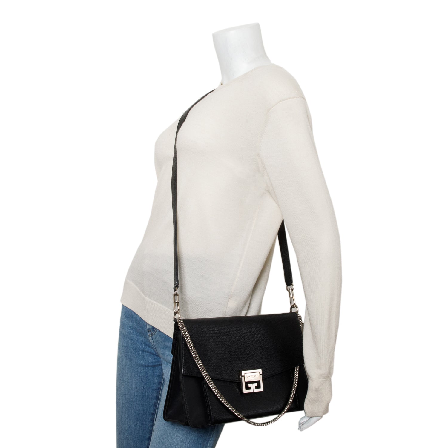 Givenchy Black Goatskin Medium GV3 Shoulder Bag w/ Strap