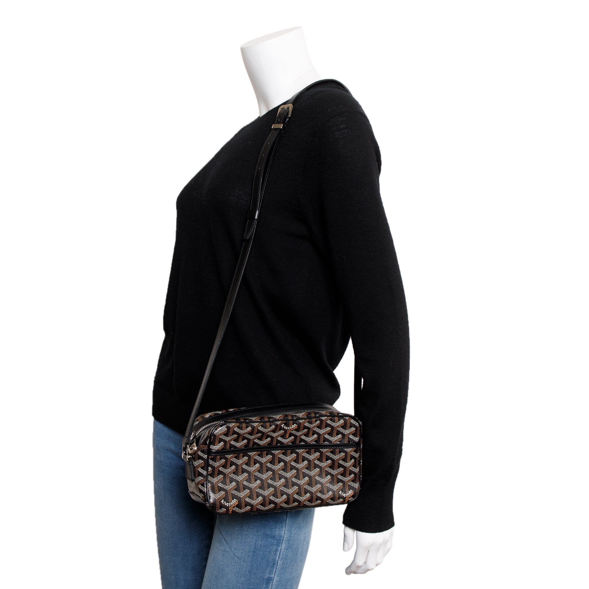 Goyard 2020 Black Leather & Goyardine Canvas Sac Cap Vert Crossbody Bag