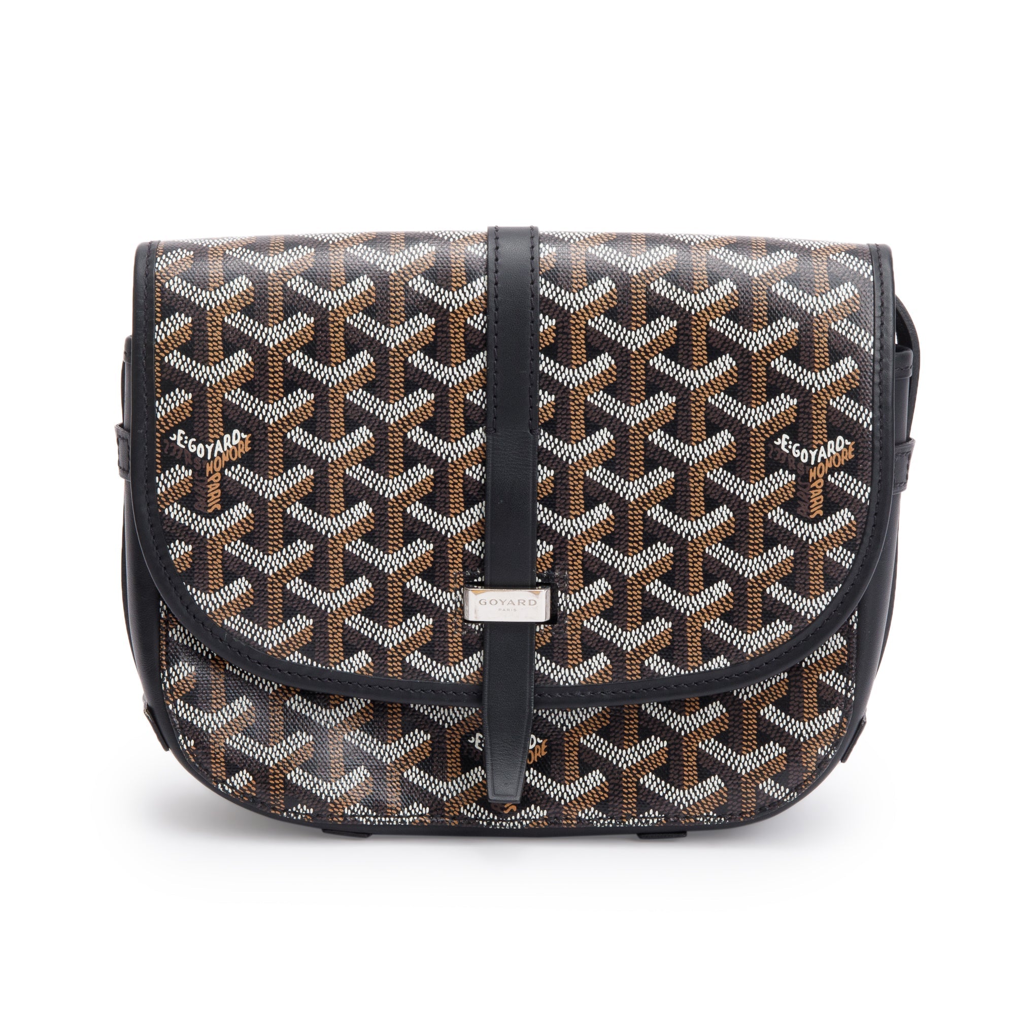 Goyard 2021 Black Leather & Monogram Canvas Belvedere II PM Crossbody Bag