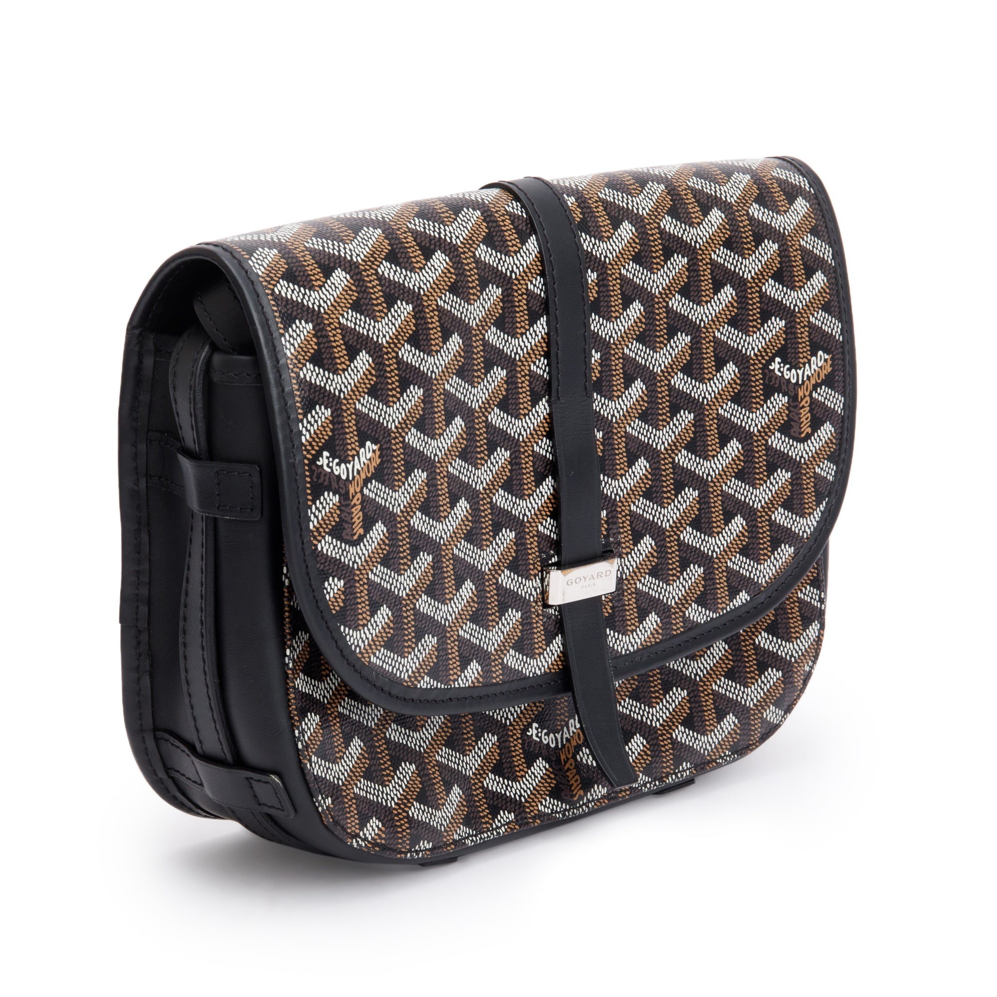 Goyard 2021 Black Leather & Monogram Canvas Belvedere II PM Crossbody Bag