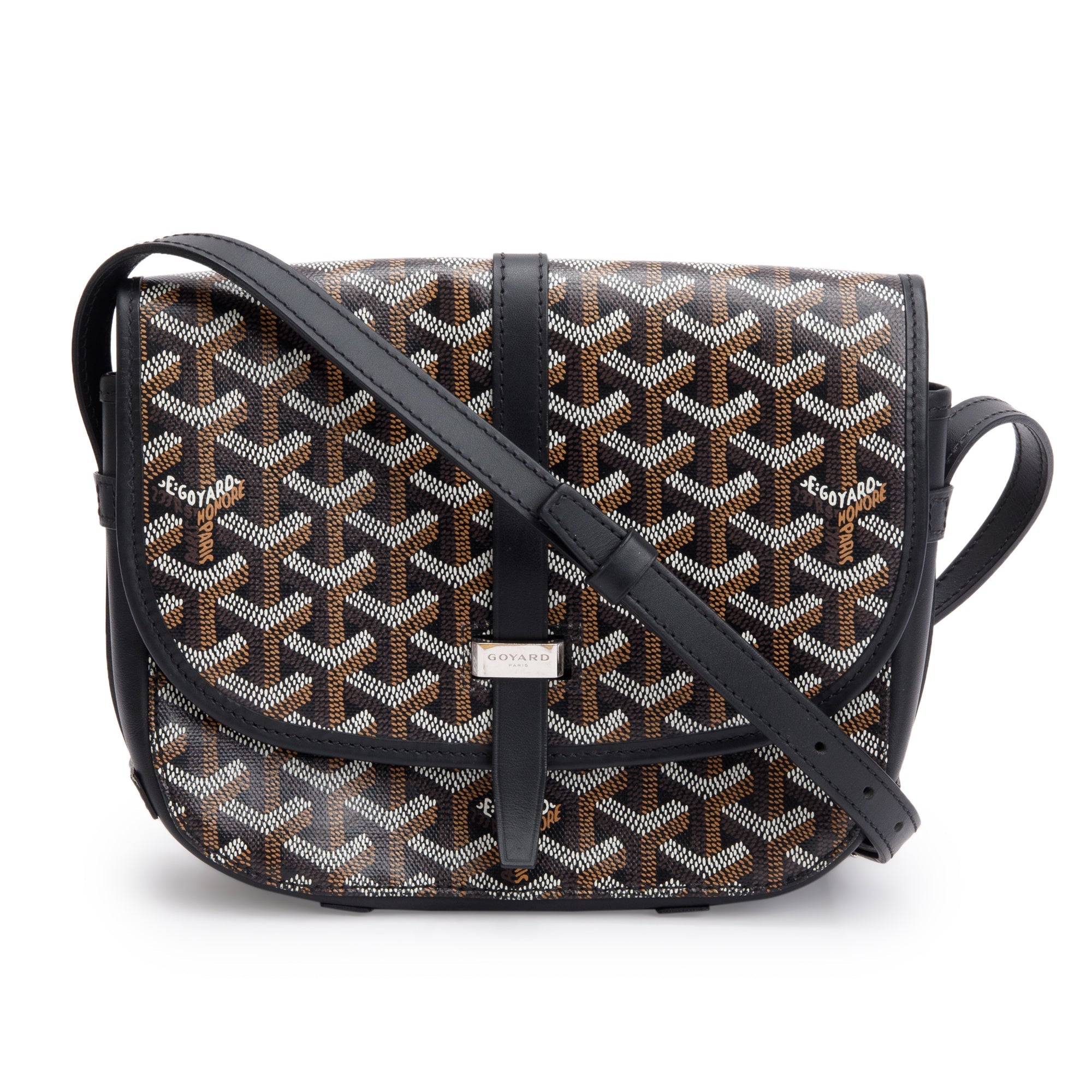 Goyard 2021 Black Leather & Monogram Canvas Belvedere II PM Crossbody Bag