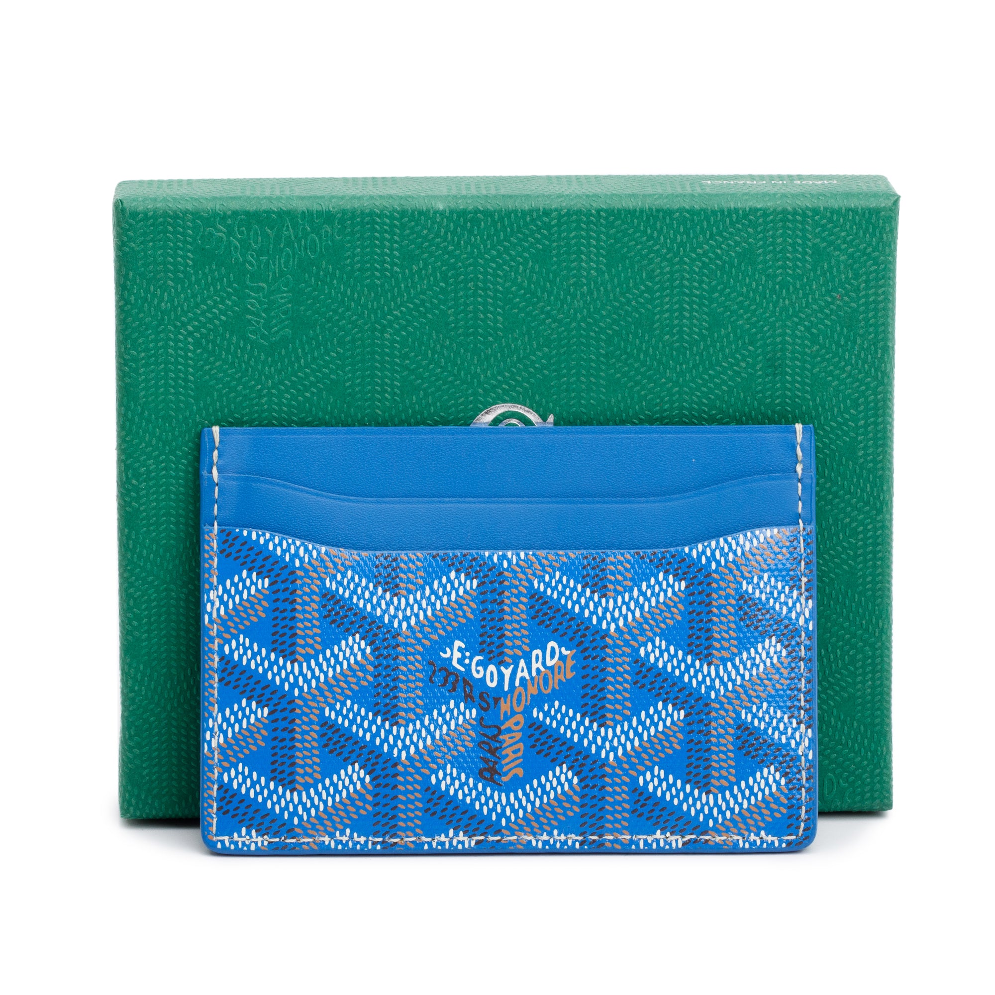 Goyard 2023 Blue Leather & Coated Canvas Saint Sulpice Card Holder w/ Box