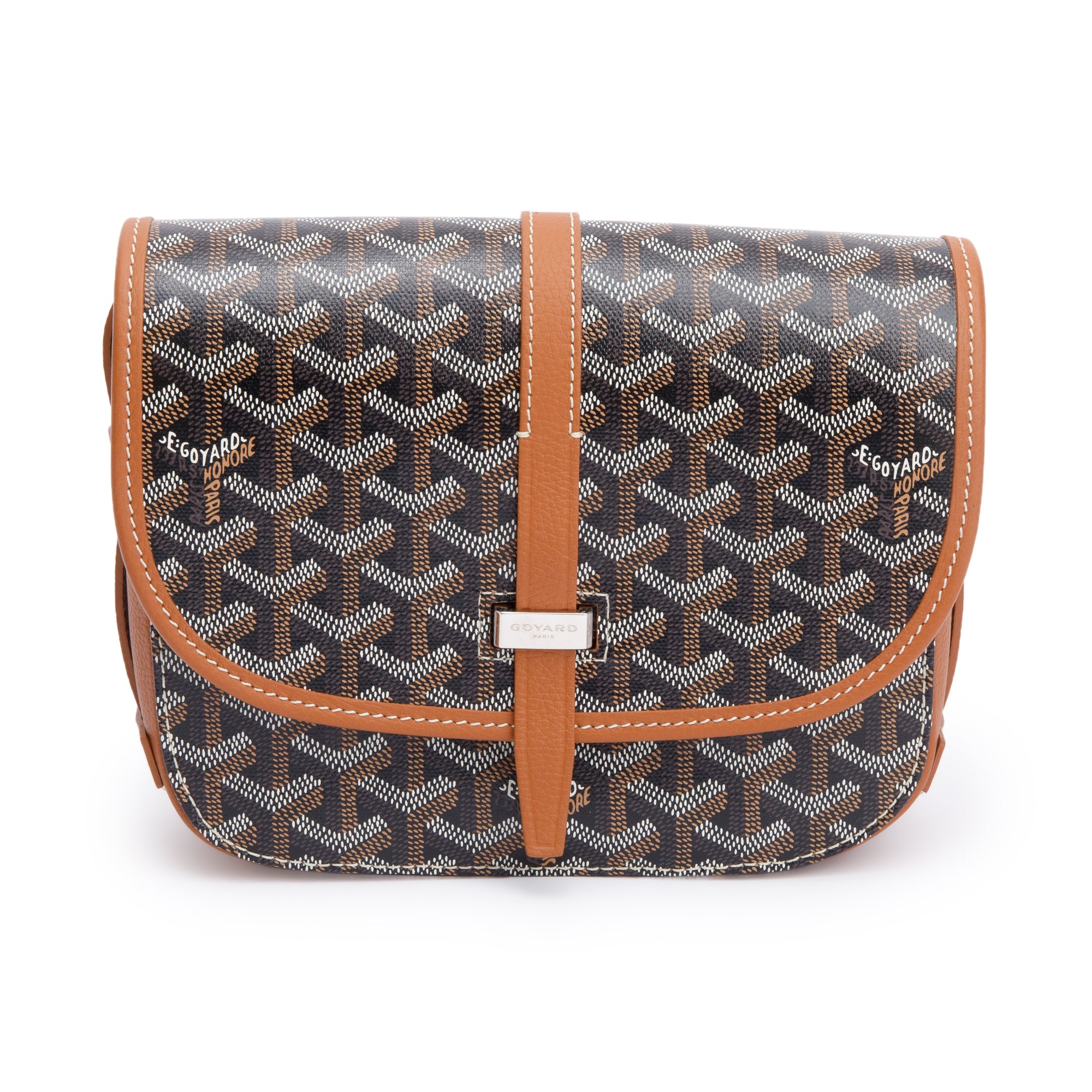 Goyard 2023 Brown Leather & Monogram Canvas Belvedere II PM Crossbody Bag