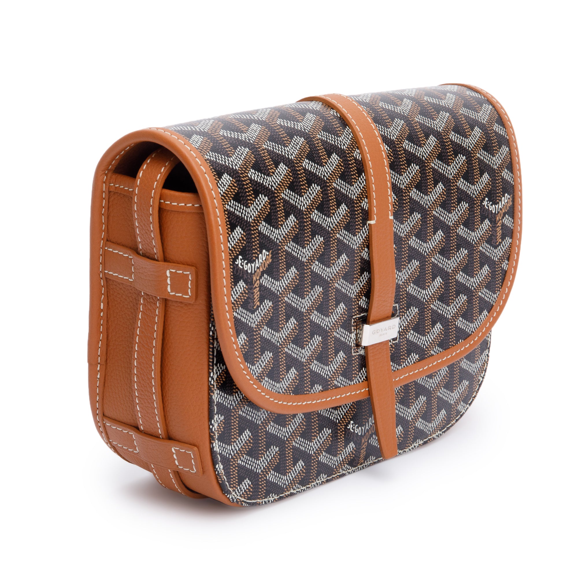 Goyard 2023 Brown Leather & Monogram Canvas Belvedere II PM Crossbody Bag