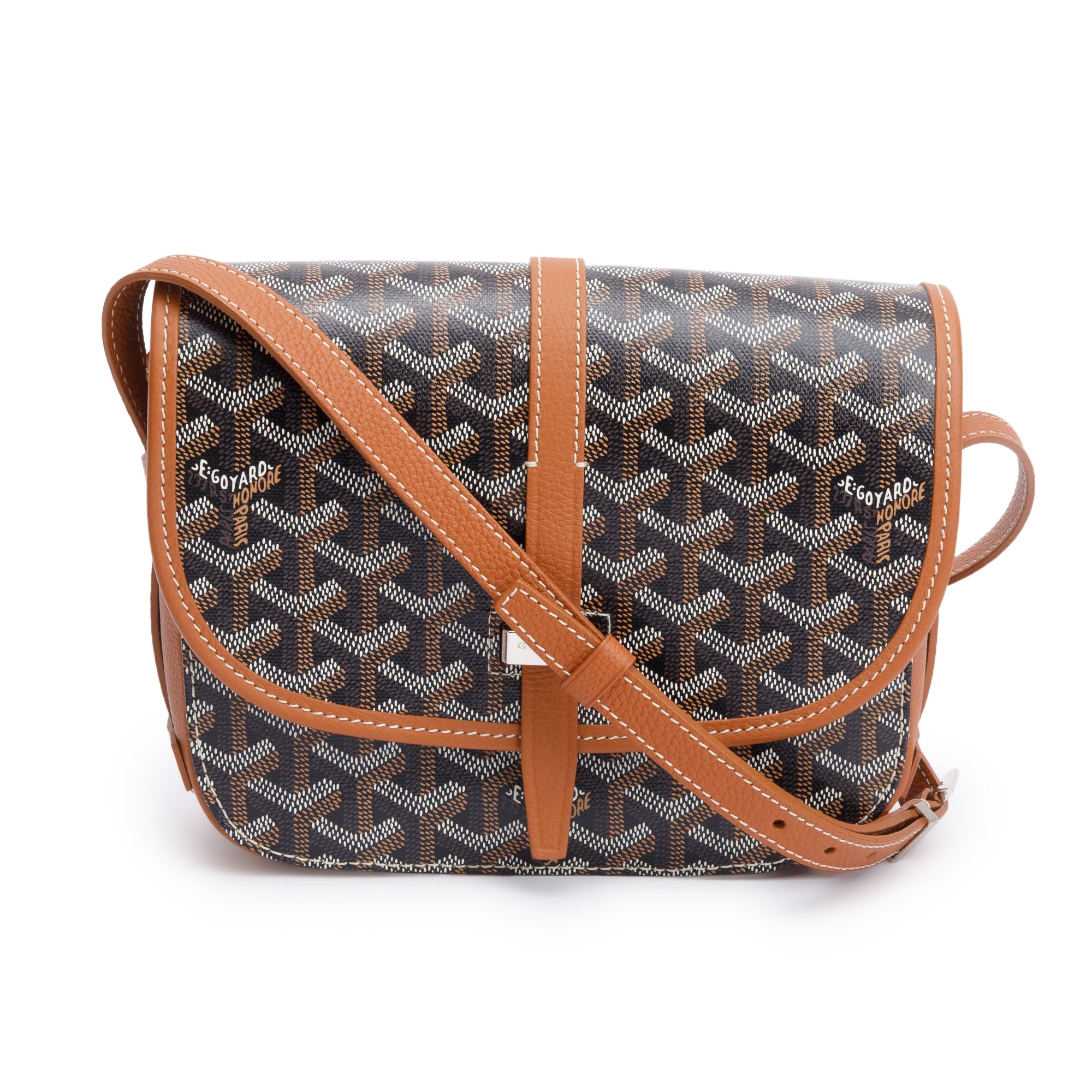 Goyard 2023 Brown Leather & Monogram Canvas Belvedere II PM Crossbody Bag
