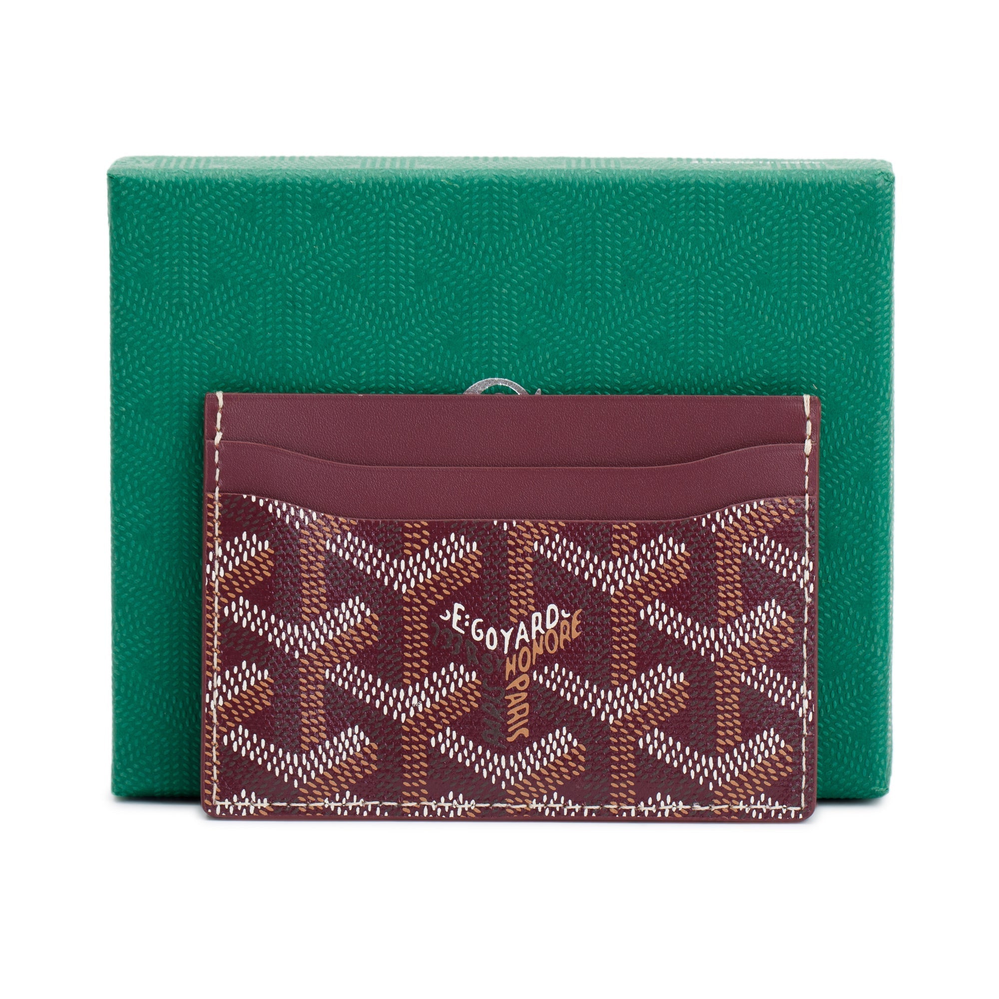 Goyard 2023 Burgundy Leather & Coated Canvas Saint Sulpice Card Holder w/ Box & Receipt