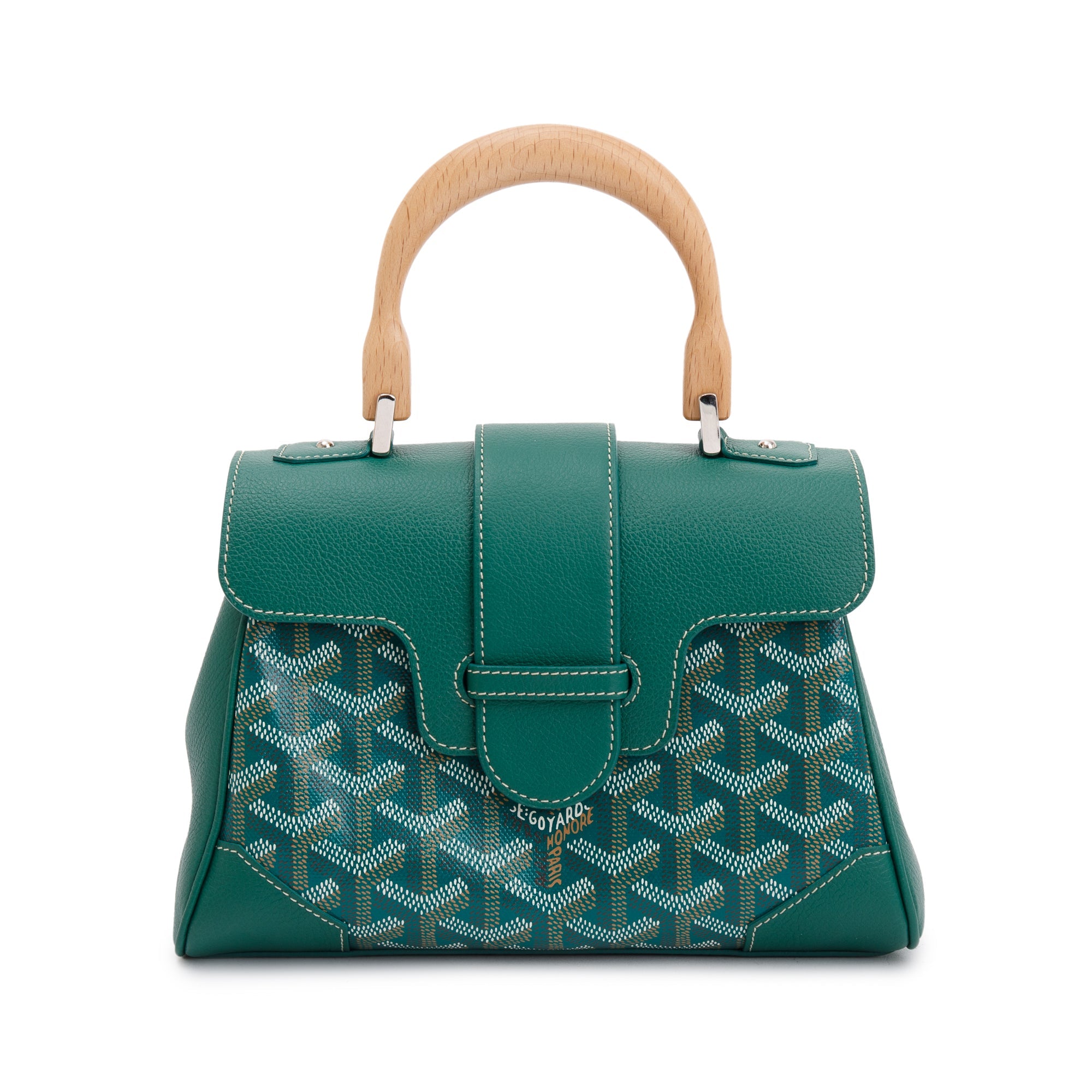 Goyard 2023 Green Leather & Goyardine Canvas Mini Saigon Bag w/ Strap & Receipt