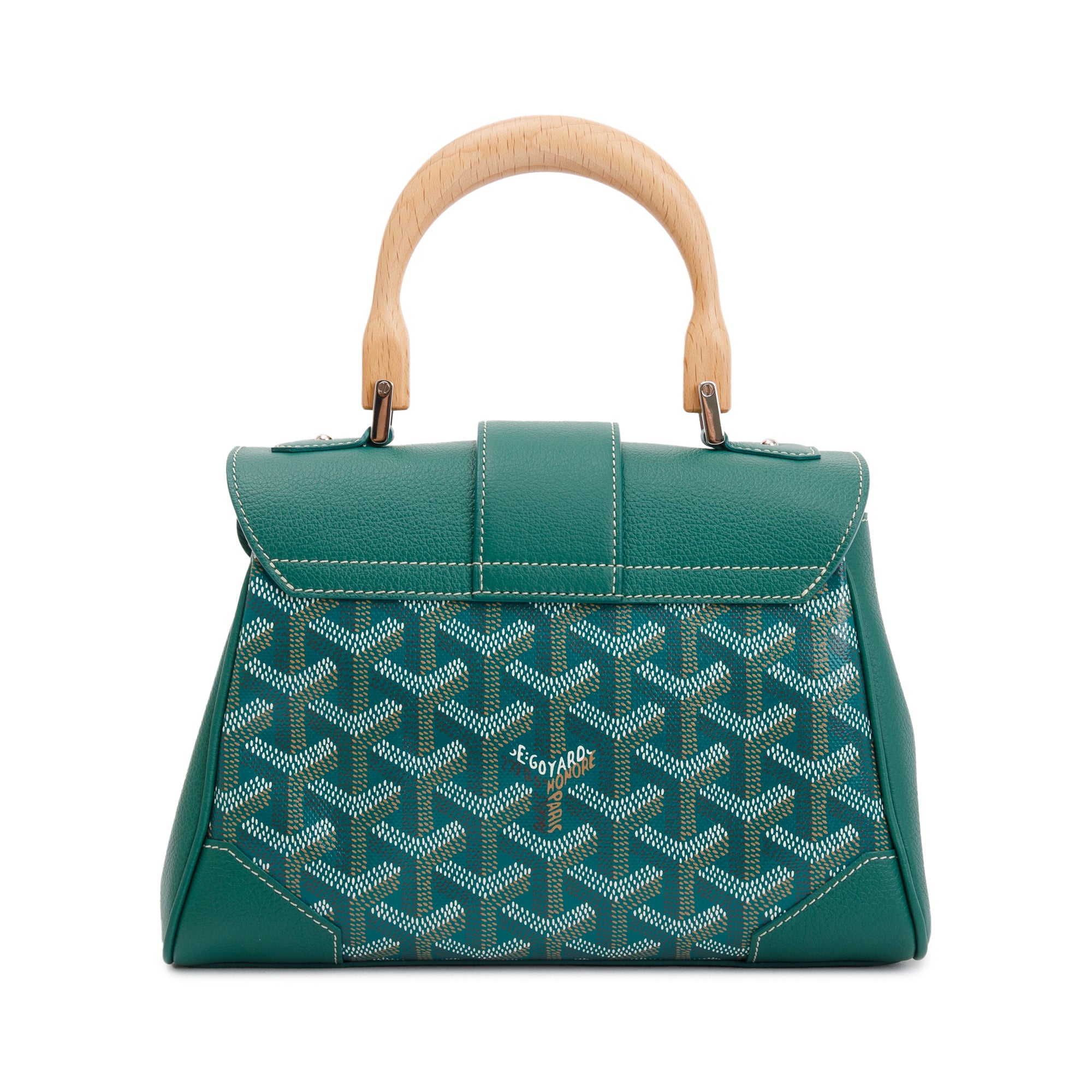 Goyard 2023 Green Leather & Goyardine Canvas Mini Saigon Bag w/ Strap & Receipt