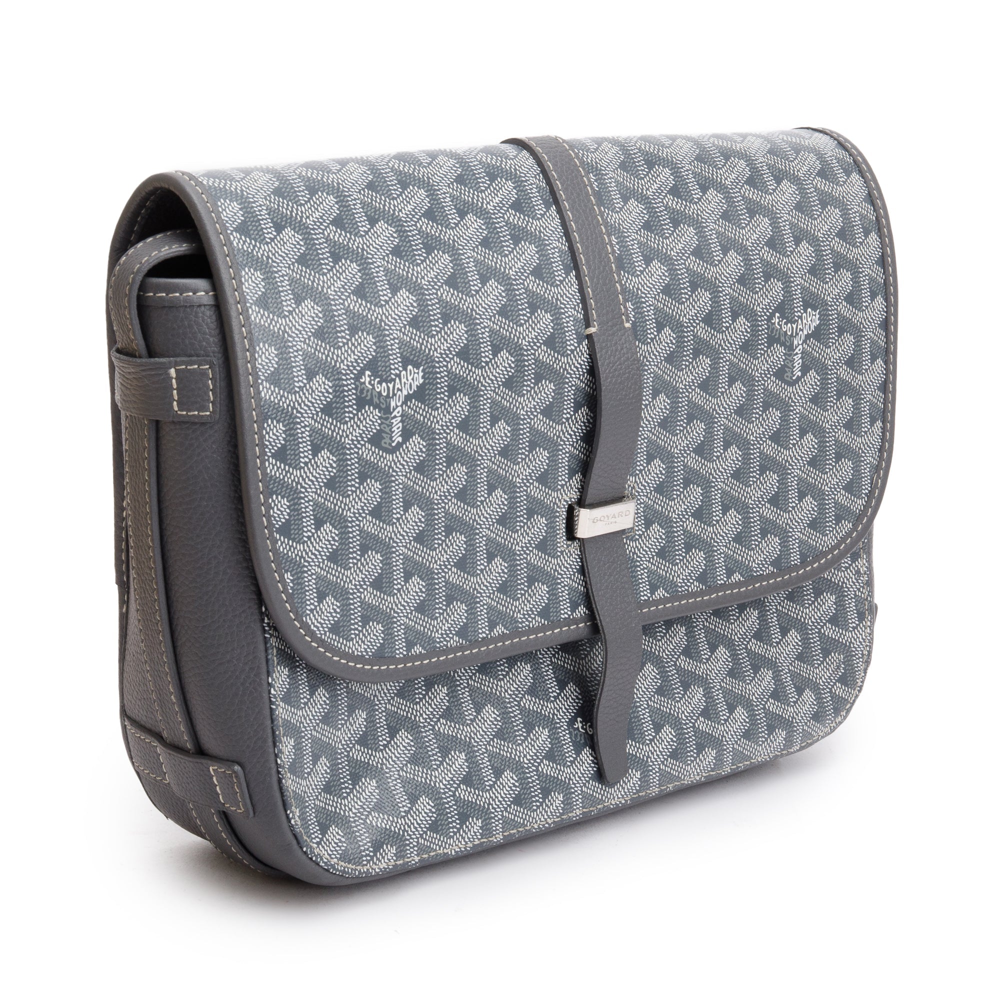 Goyard 2023 Grey Leather & Monogram Canvas Belvedere II MM Crossbody Bag