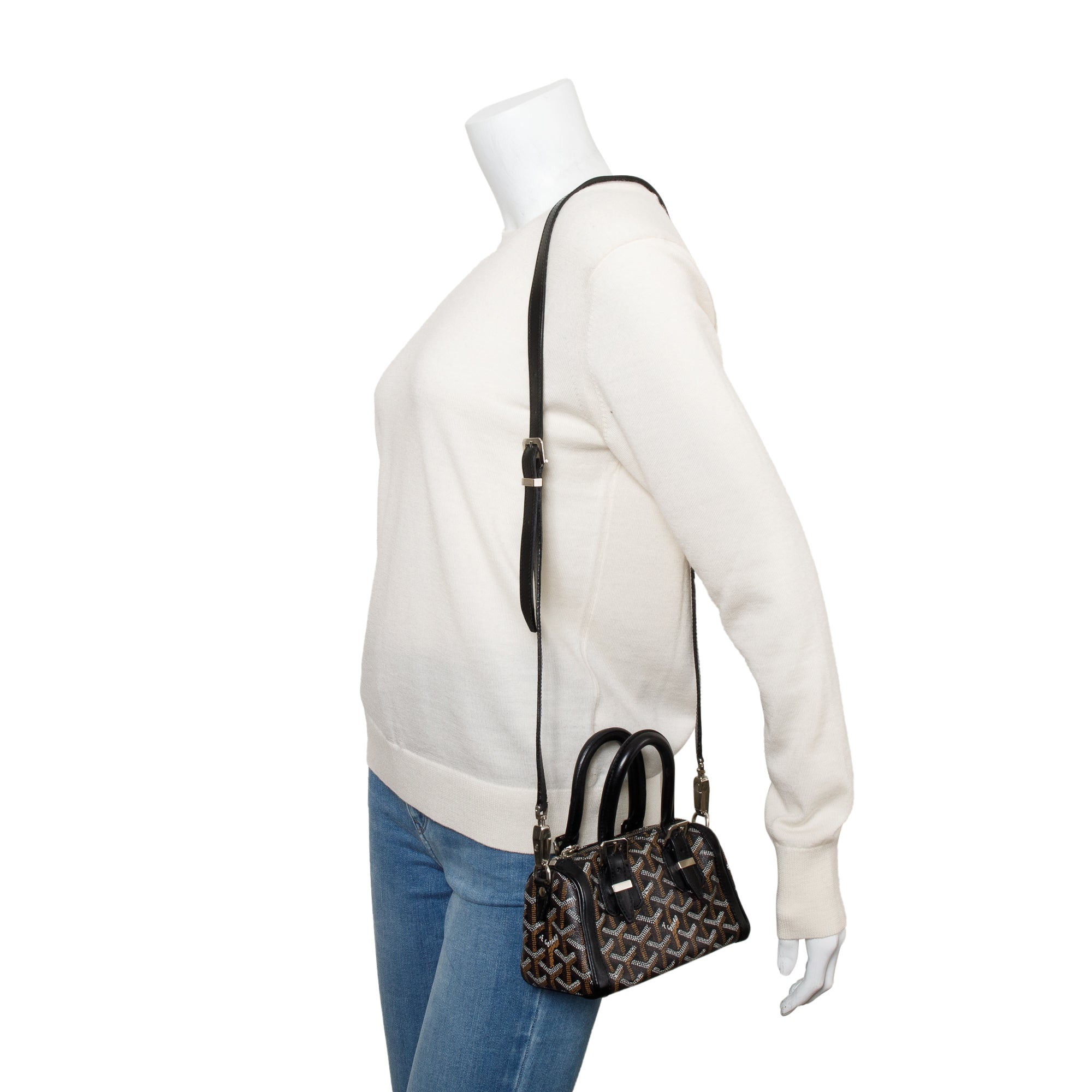 Goyard Black Leather & Monogram Canvas Mini Croisiere Crossbody Bag