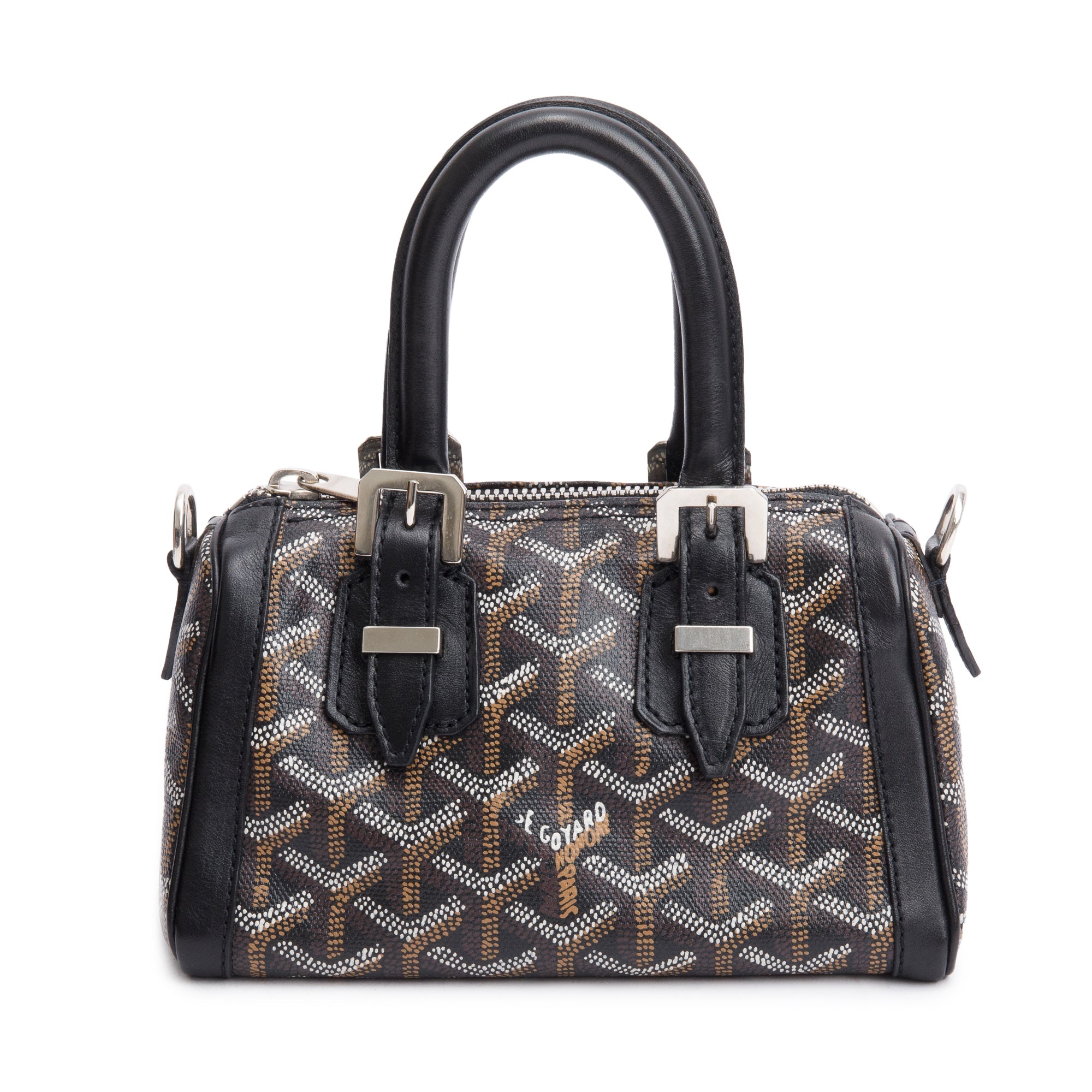 Goyard Black Leather & Monogram Canvas Mini Croisiere Crossbody Bag
