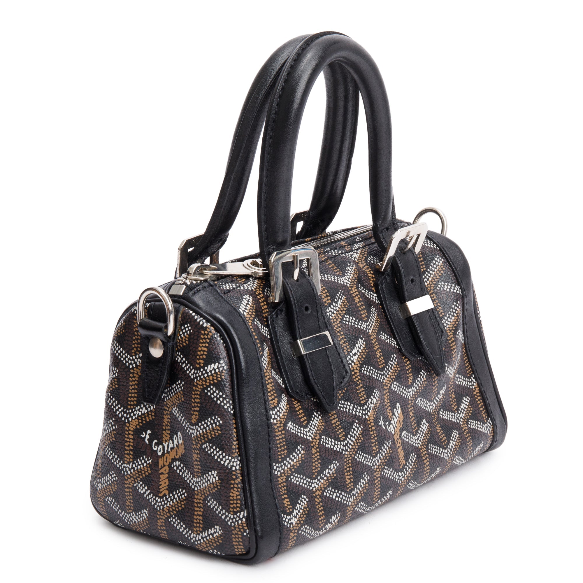 Goyard Black Leather & Monogram Canvas Mini Croisiere Crossbody Bag