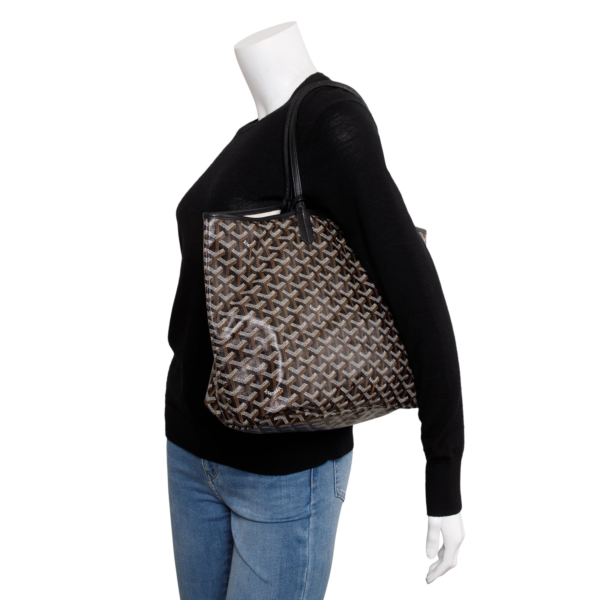 Goyard Black Monogram Canvas Saint Louis Tote PM w/ Pouch