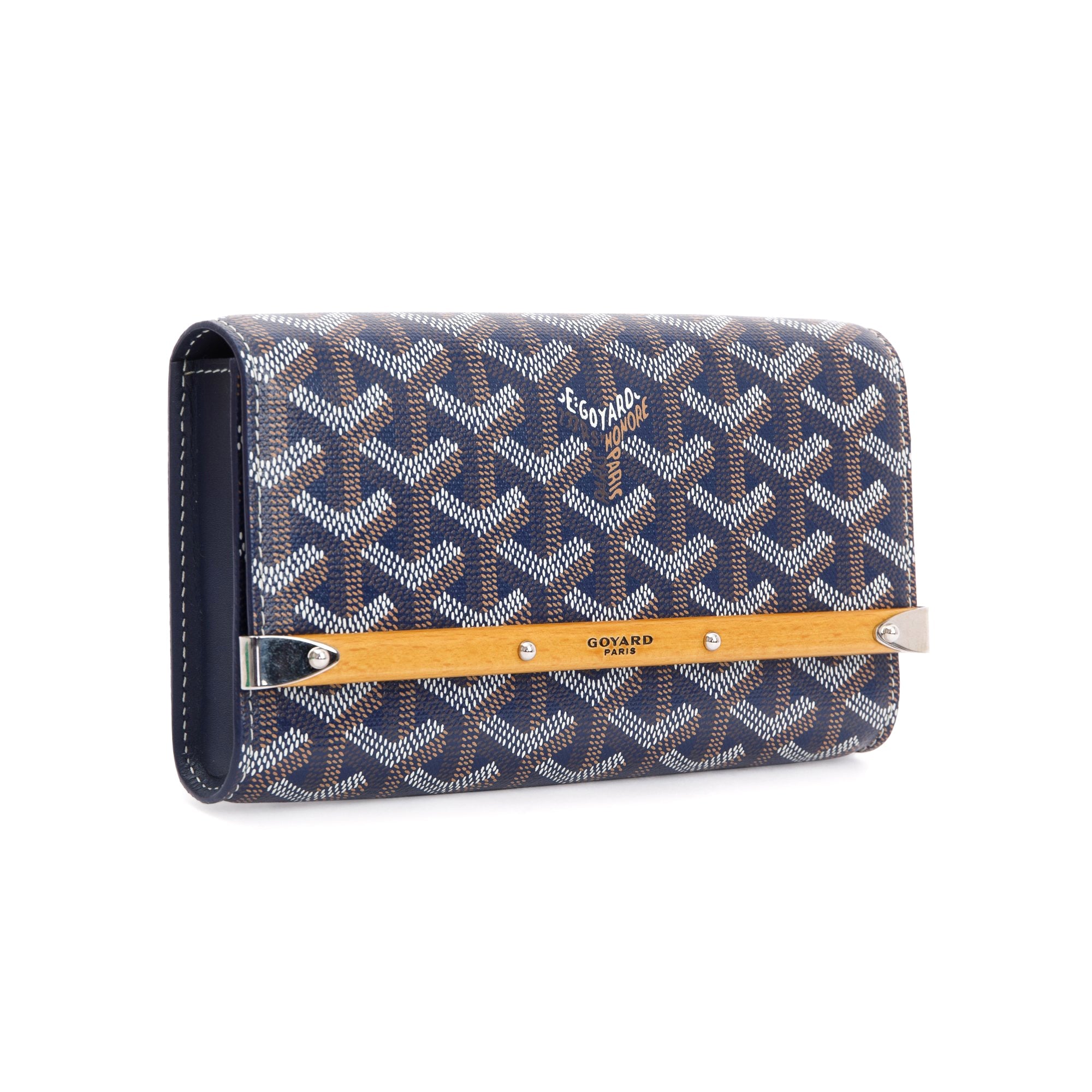Goyard Navy Goyardine Monte Carlo Bois Clutch w/ Strap