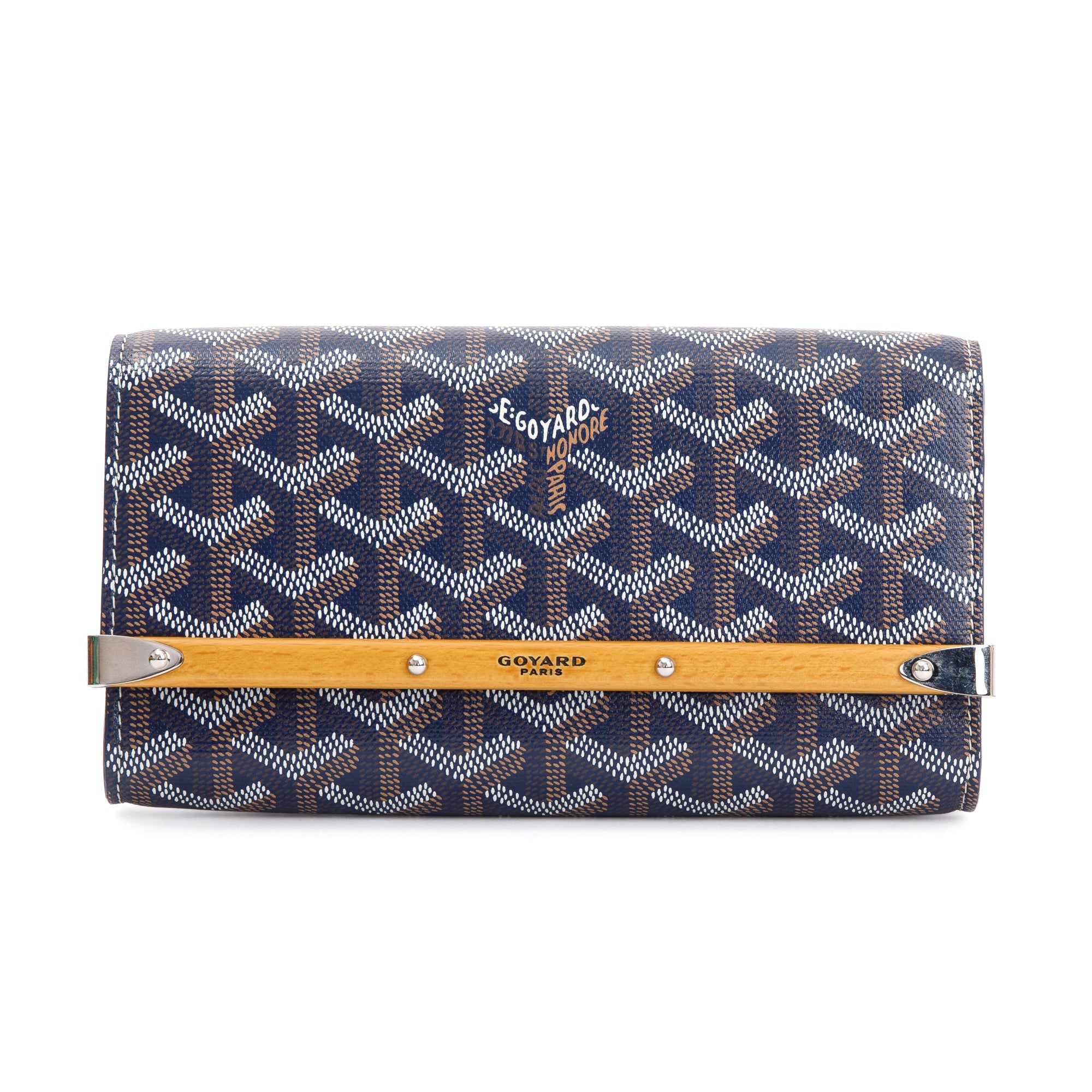 Goyard Navy Goyardine Monte Carlo Bois Clutch w/ Strap