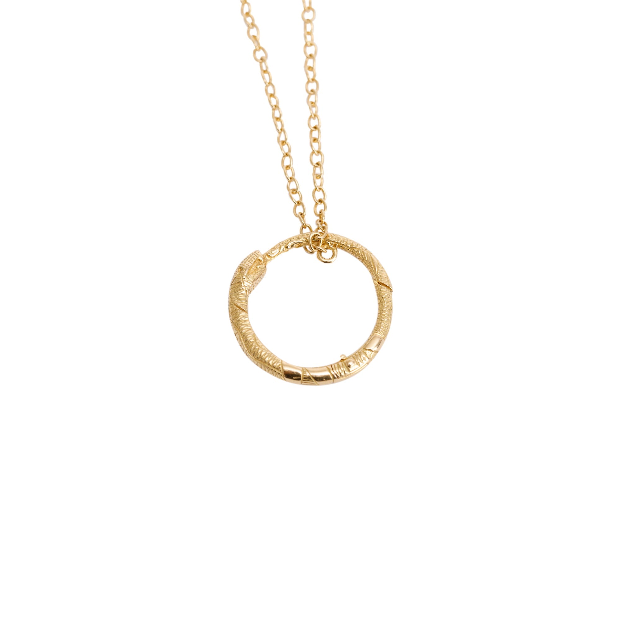 Gucci 18k Gold Ouroboros Snake Ring Pendant Necklace w/ Box