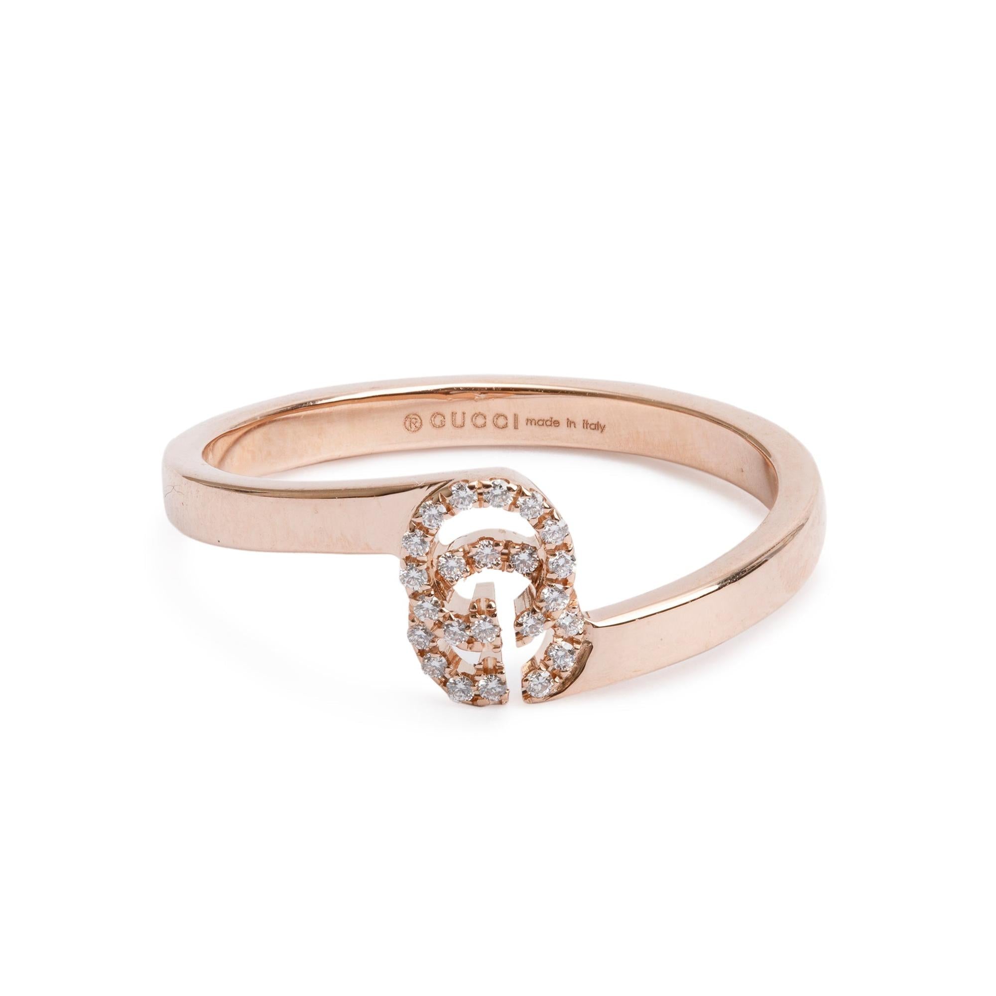 Gucci 18k Rose Gold Diamond GG Running Ring, Size 12 6