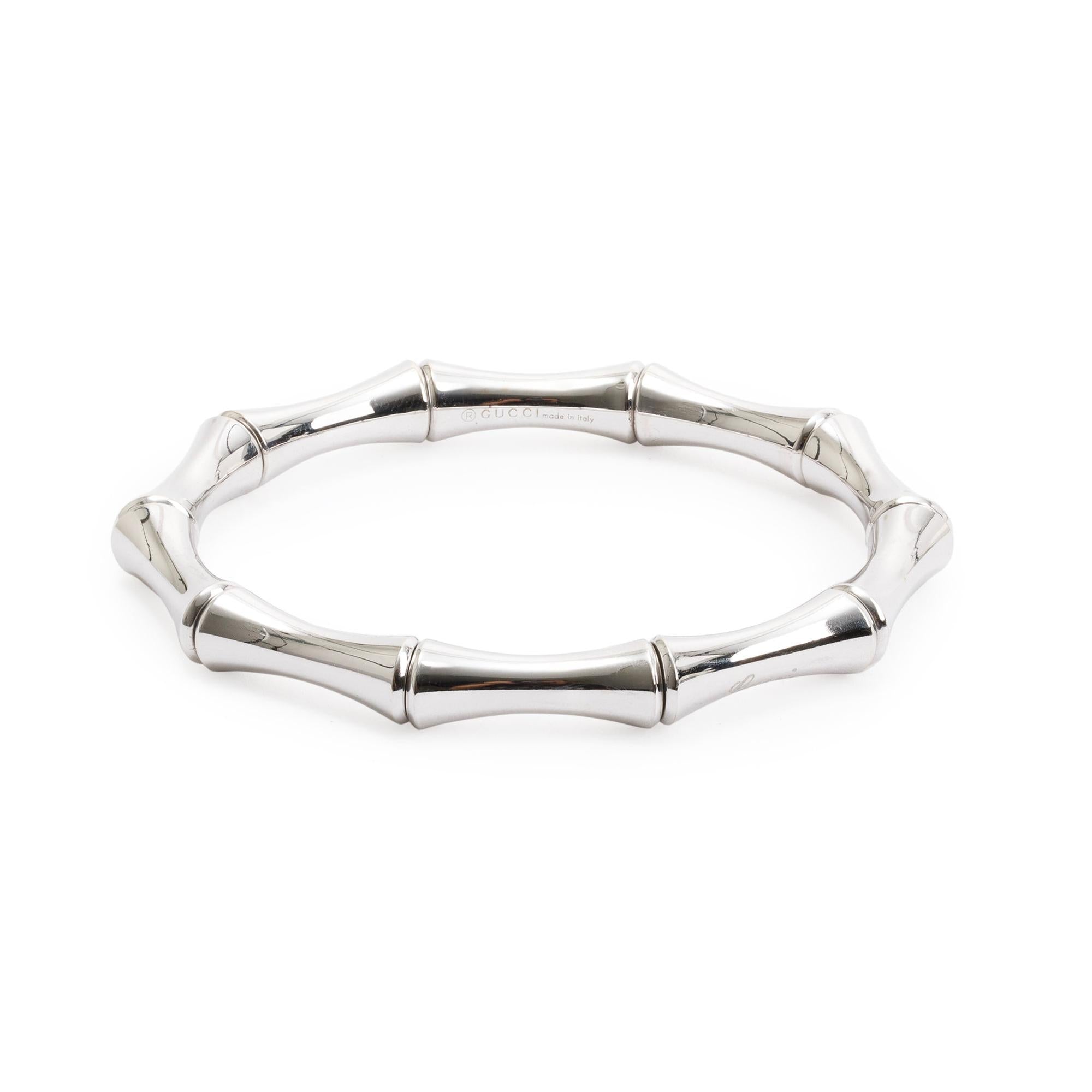 Gucci 18k White Gold Bamboo Bangle Bracelet