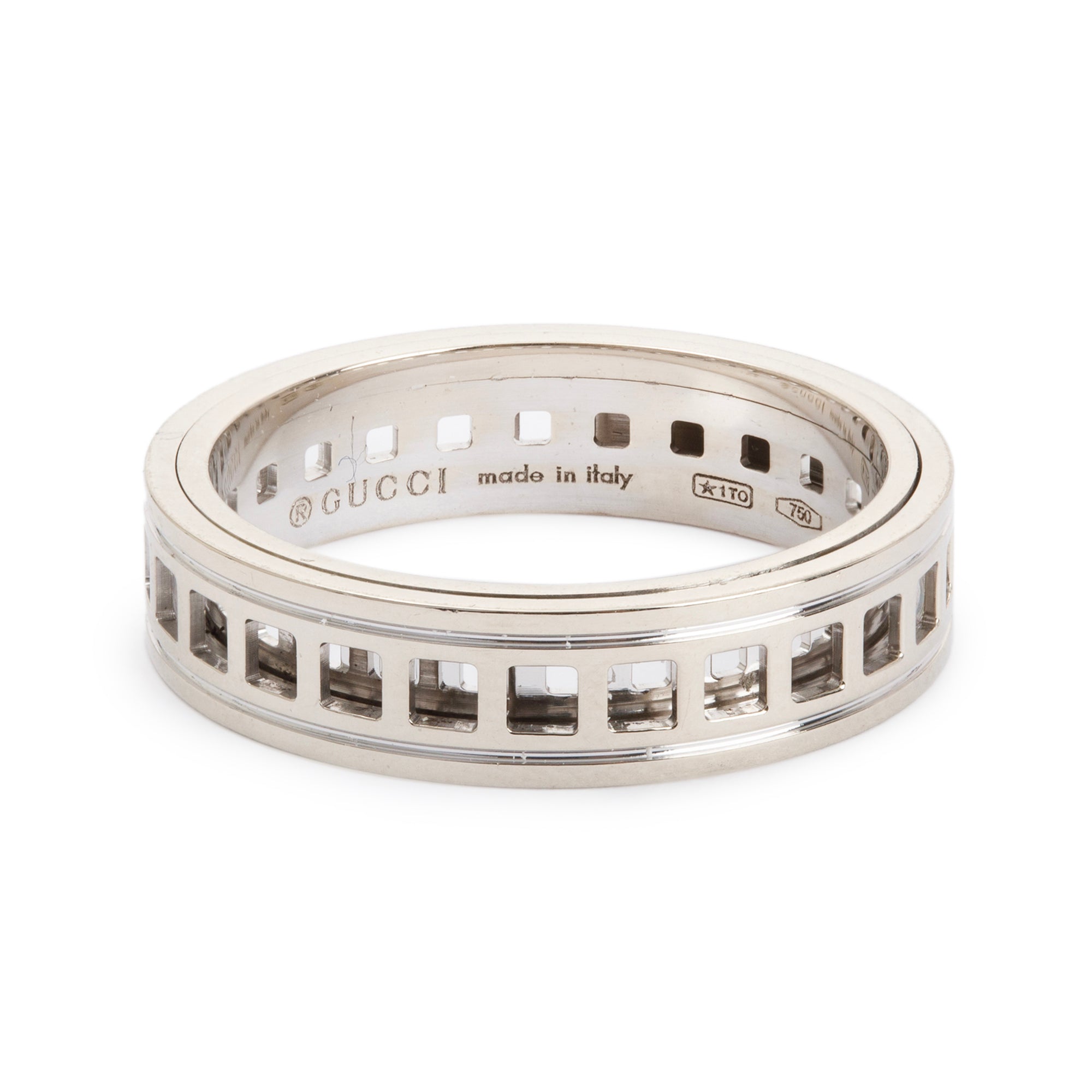 Gucci 18k White Gold Cut Out Spinning Ring, Size 21 9.25