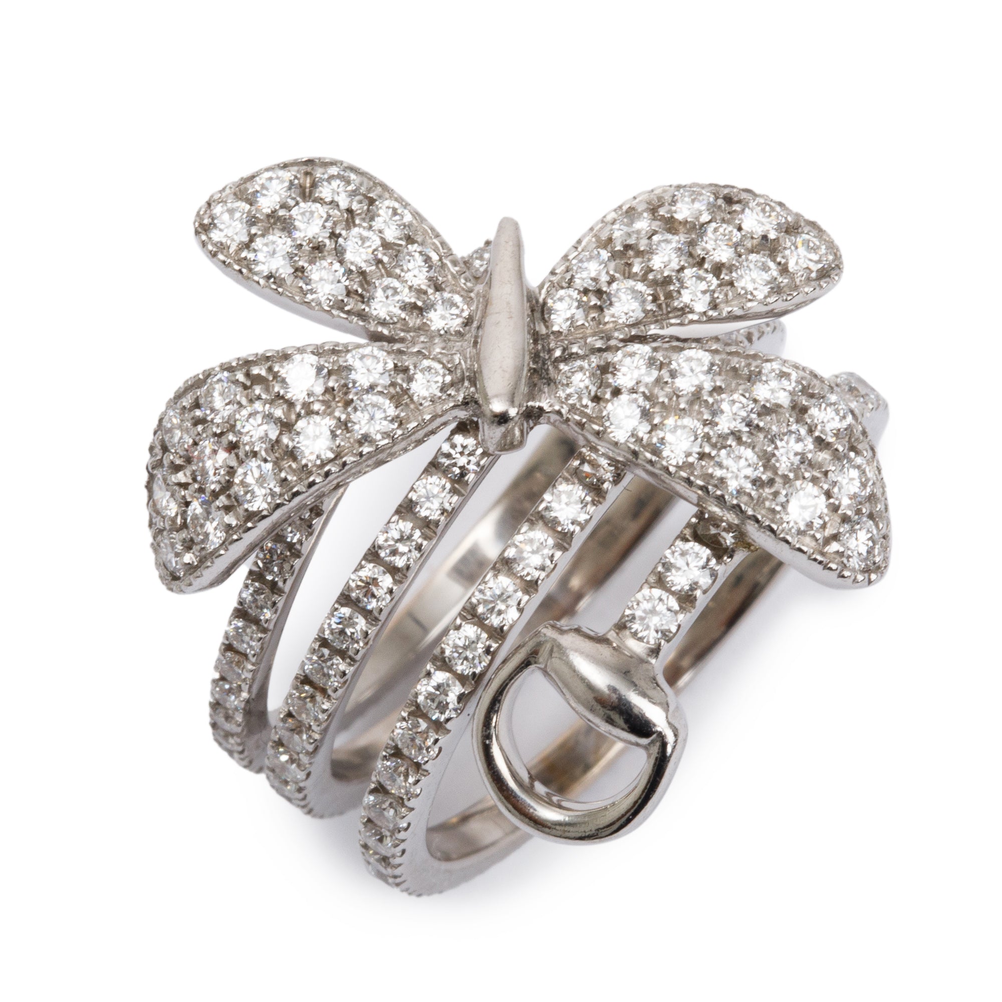 Gucci 18k White Gold Diamond Flora Butterfly Ring, Size 14 6.5