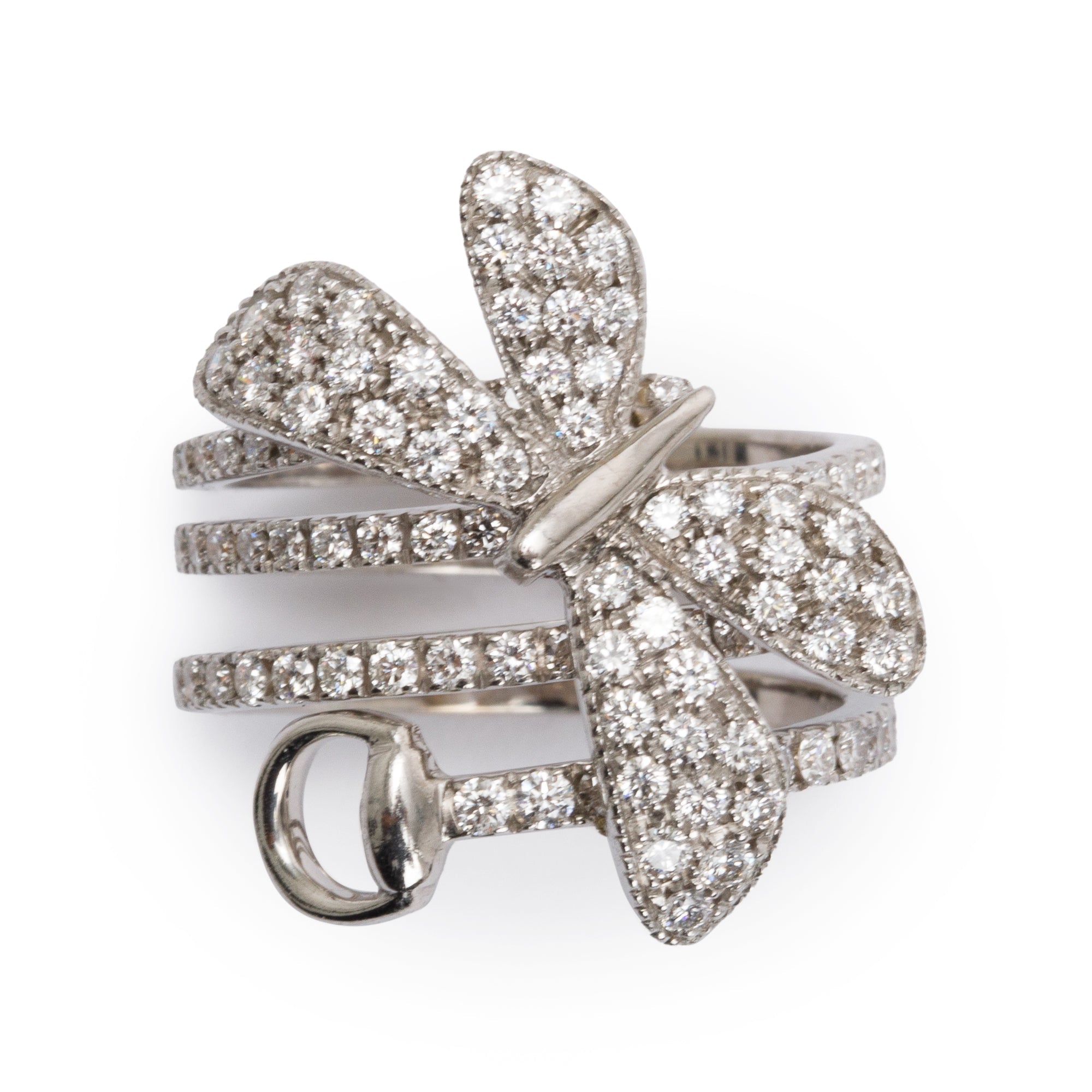 Gucci 18k White Gold Diamond Flora Butterfly Ring, Size 14 6.5