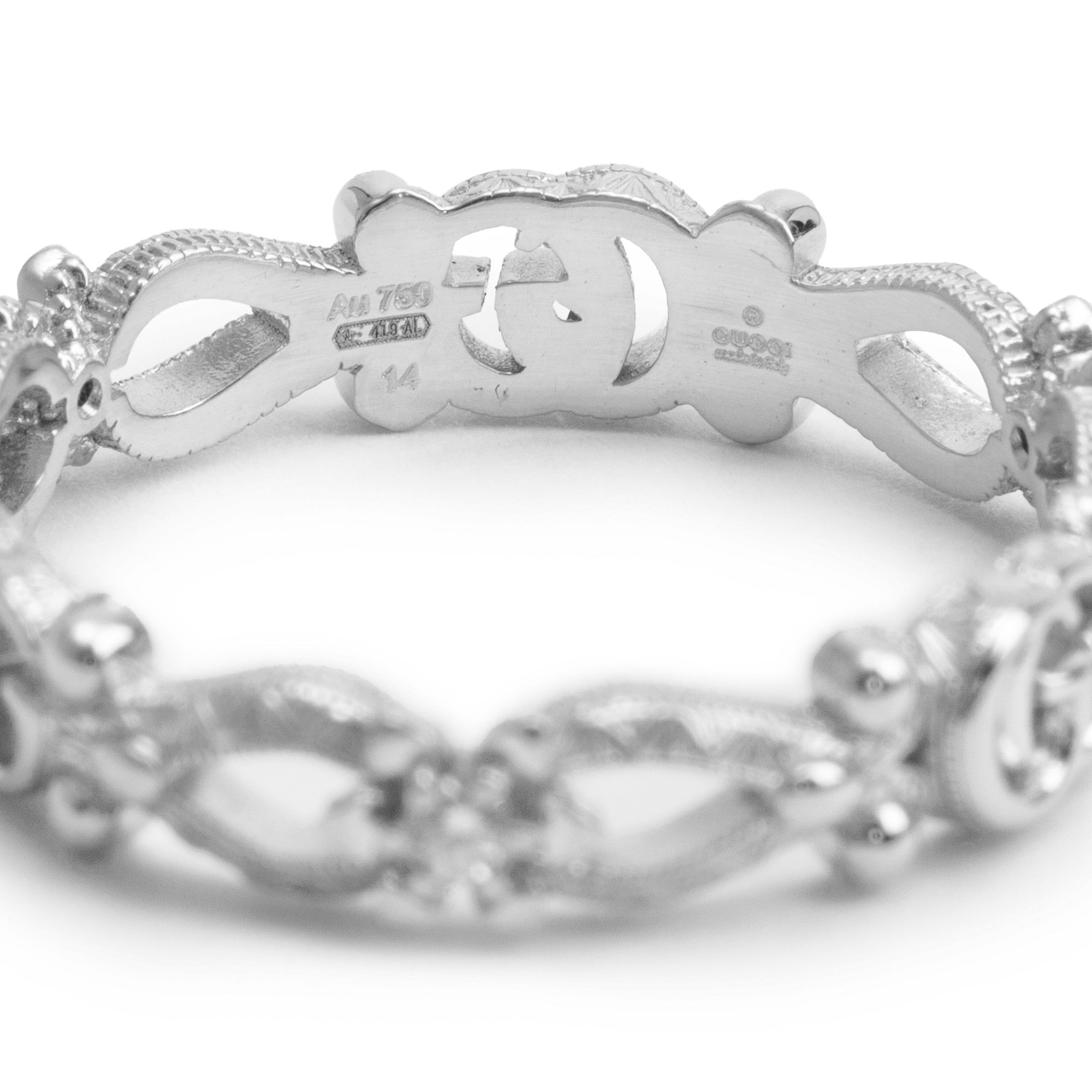 Gucci 18k White Gold Diamond Flora Narrow Ring, Size 14 6.5