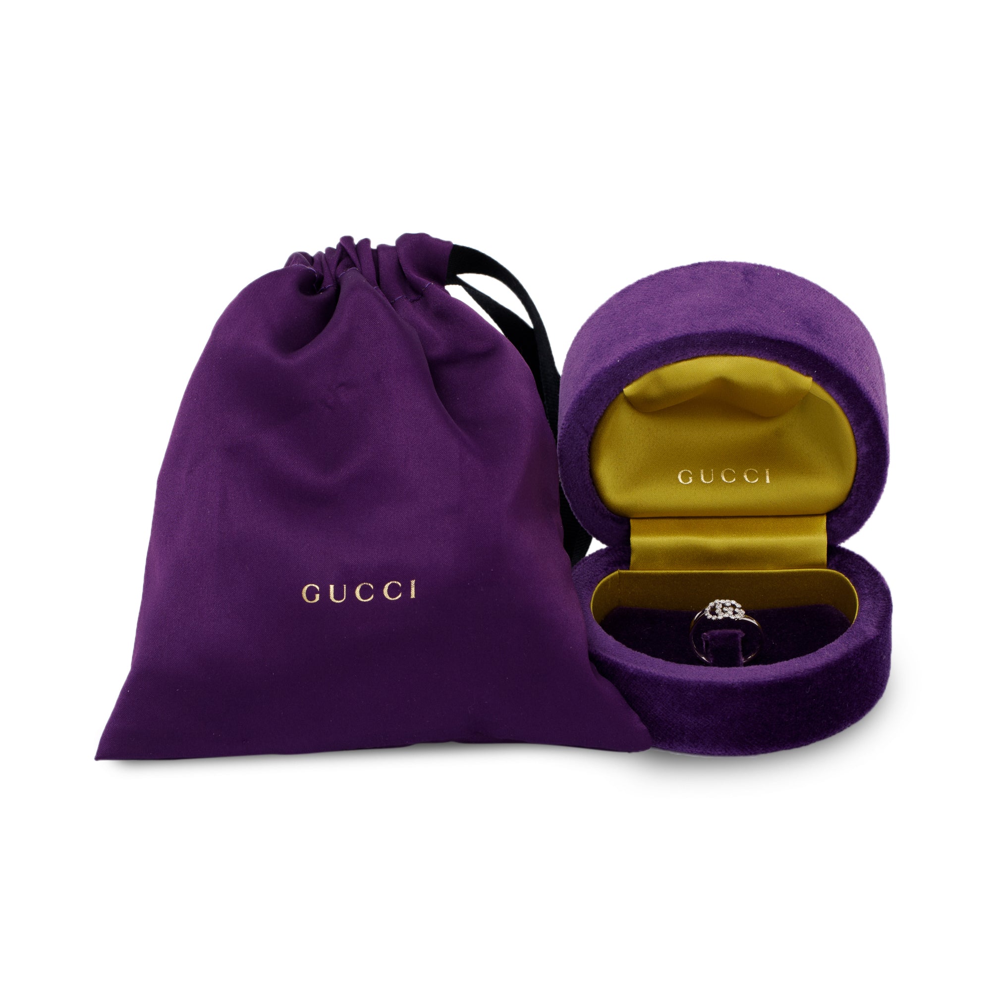 Gucci 18k White Gold GG Running Diamond Ring w/ Box
