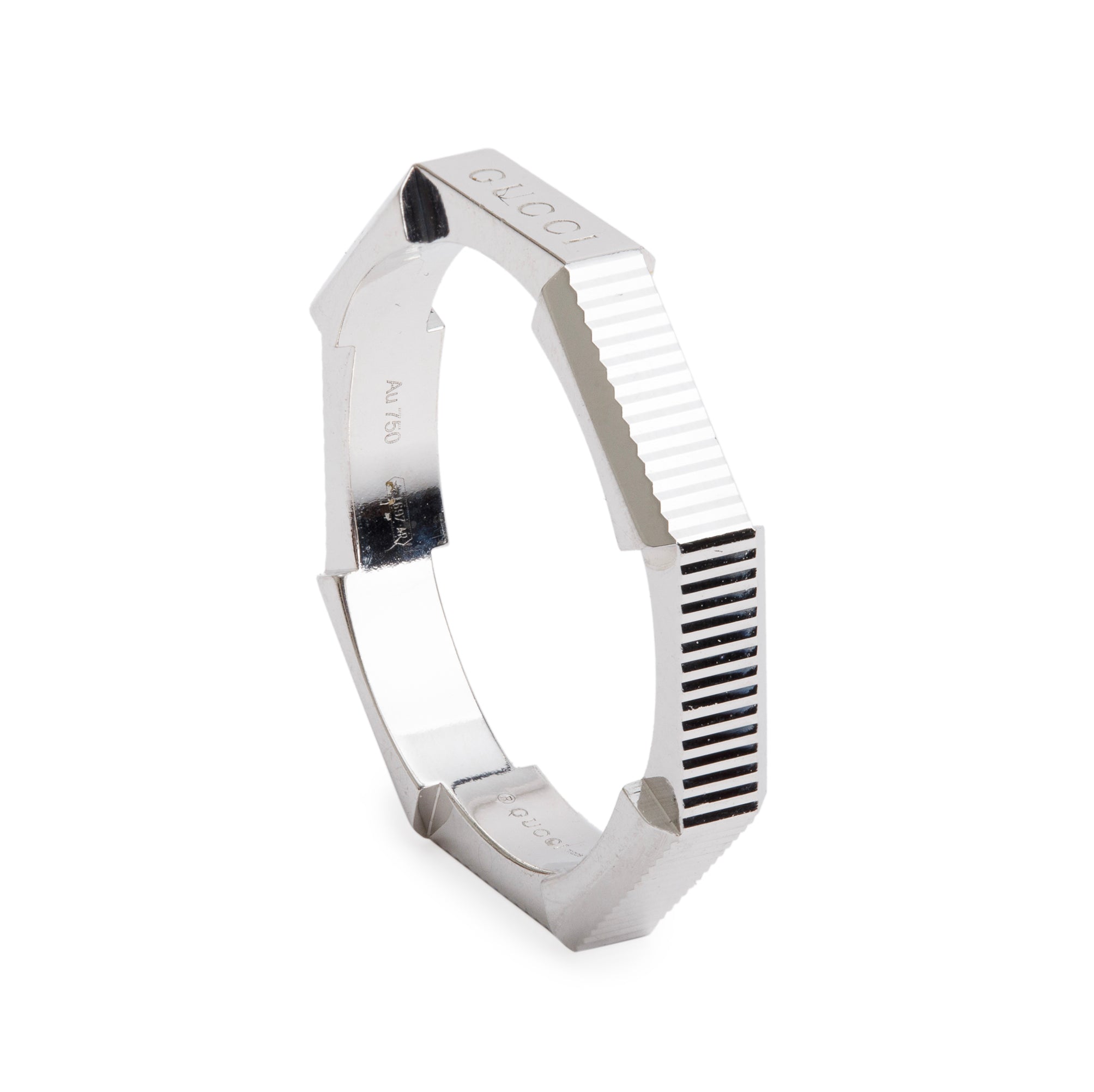 Gucci 18k White Gold Link to Love Striped Ring, Size 18 8.25
