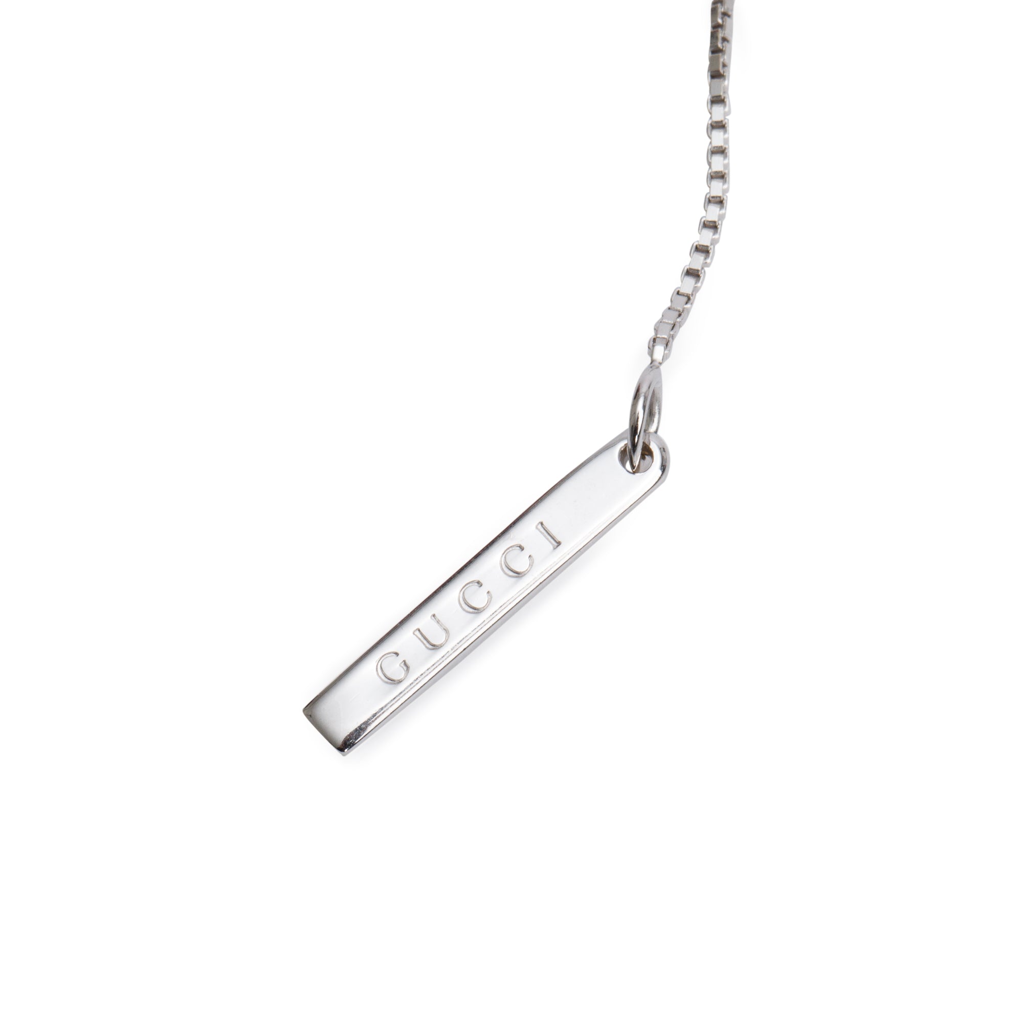 Gucci 18k White Gold Logo Lariat Necklace