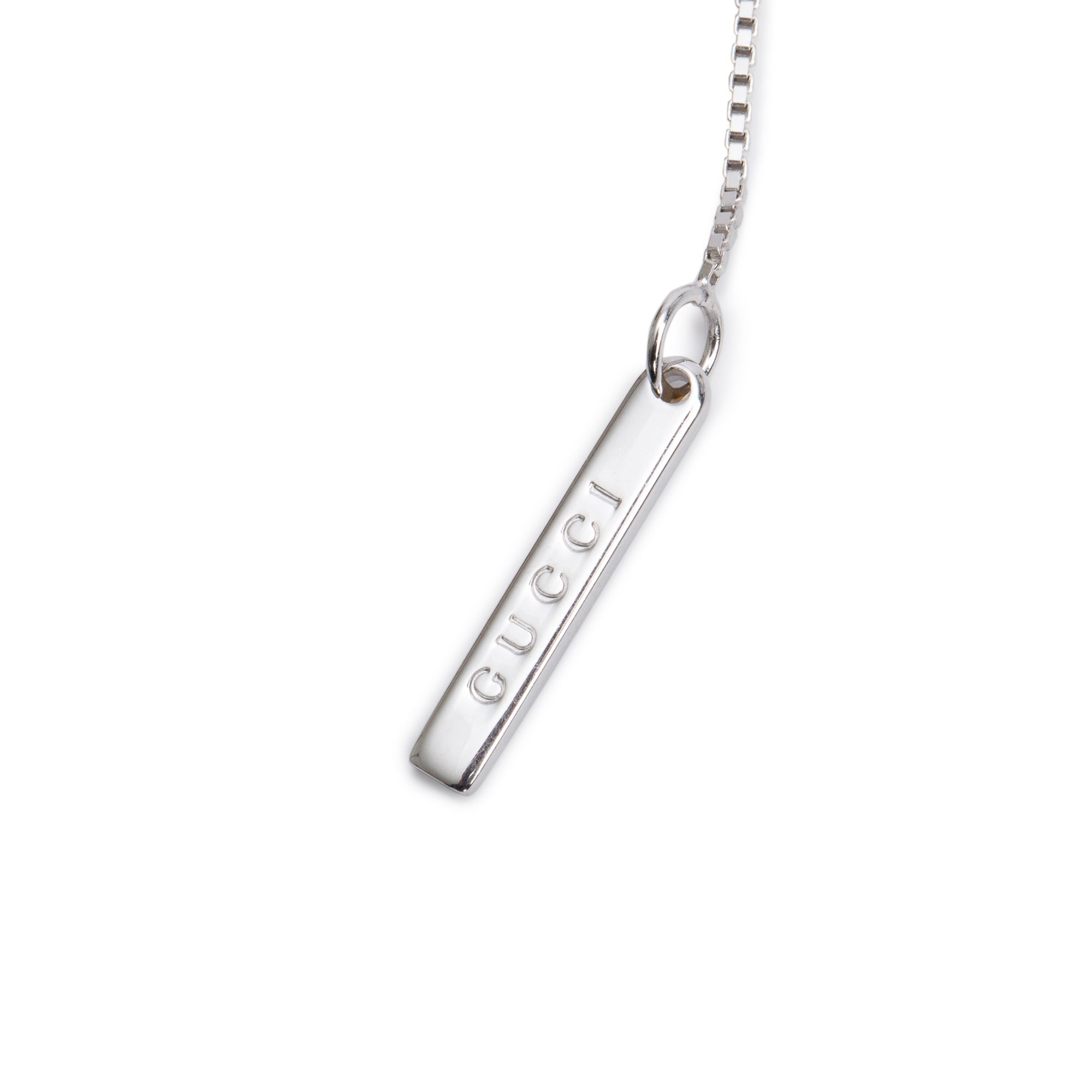 Gucci 18k White Gold Logo Lariat Necklace