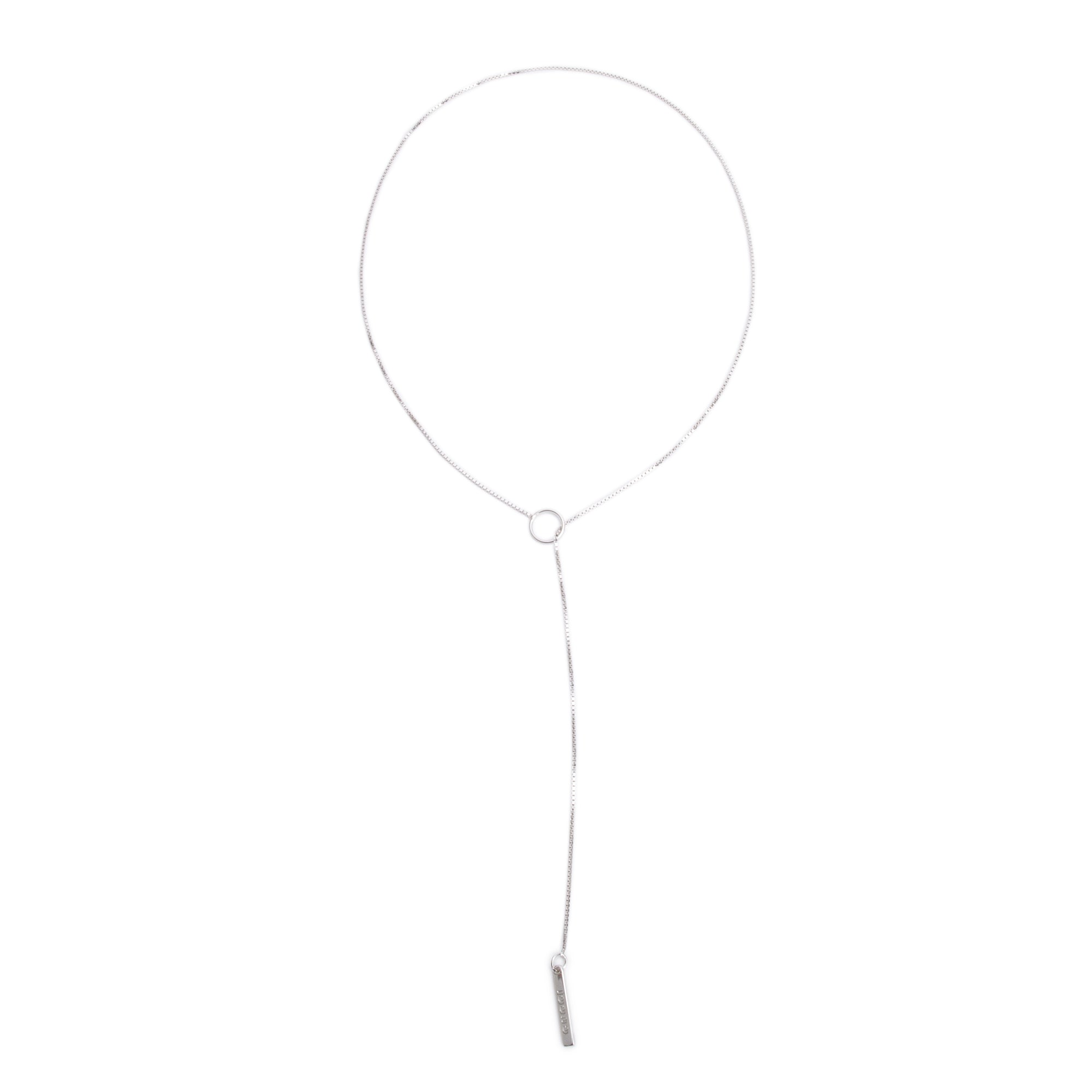 Gucci 18k White Gold Logo Lariat Necklace