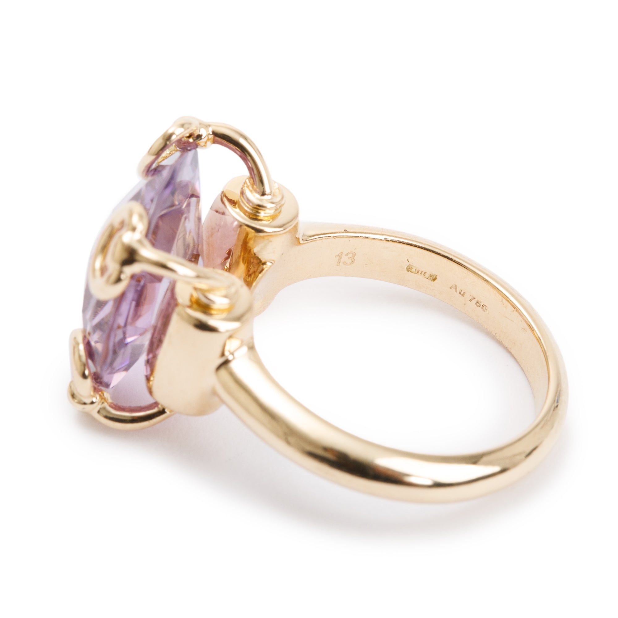 Gucci 18k Yellow Gold Amethyst Horsebit Cocktail Ring, Size 13 6.5