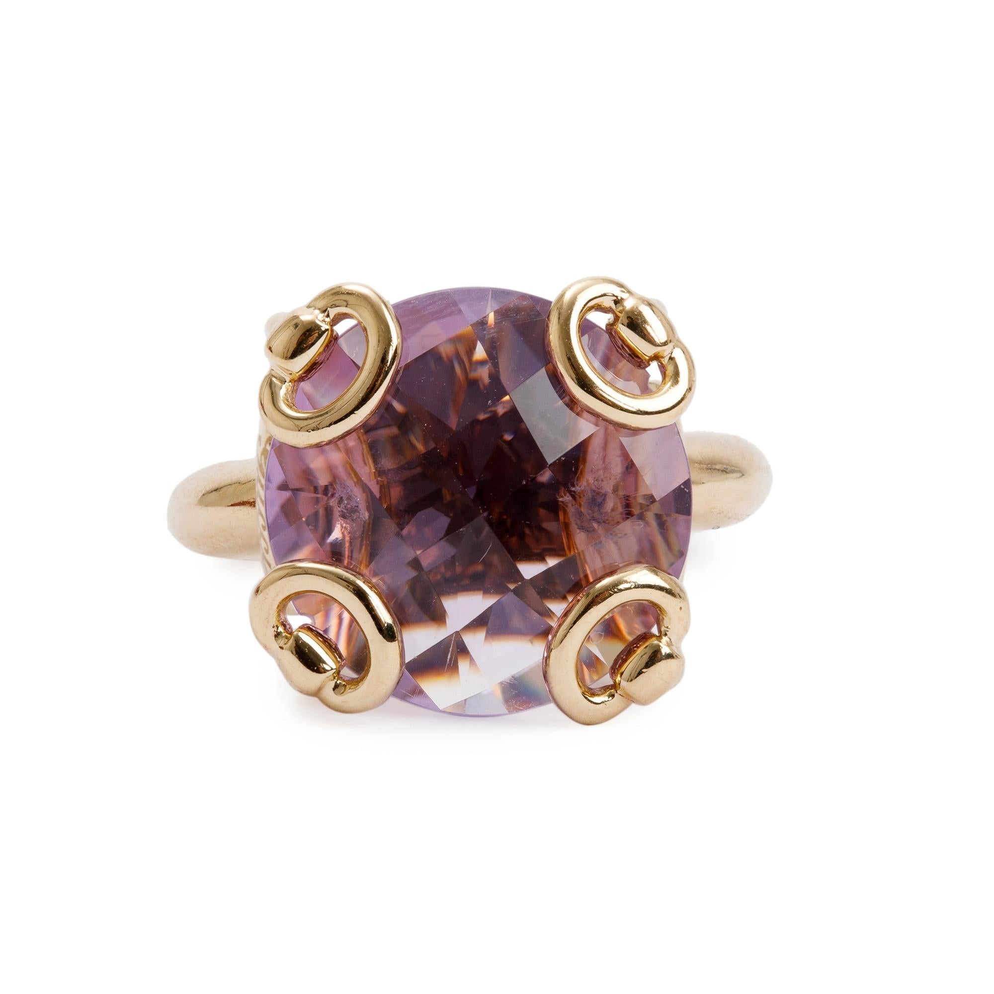 Gucci 18k Yellow Gold Amethyst Horsebit Cocktail Ring, Size 13 6.5