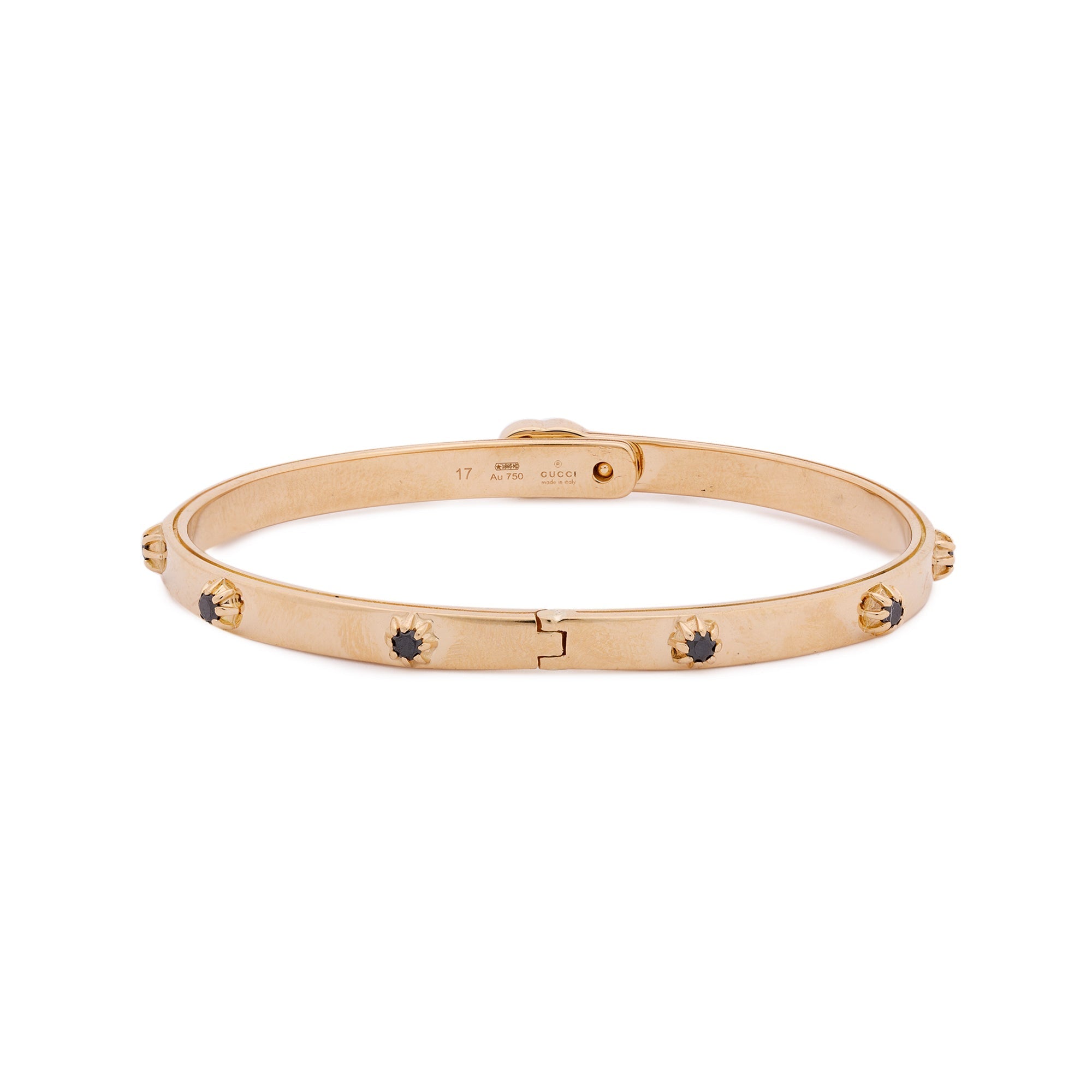 Gucci 18k Yellow Gold Black Diamond Running GG Bangle Bracelet