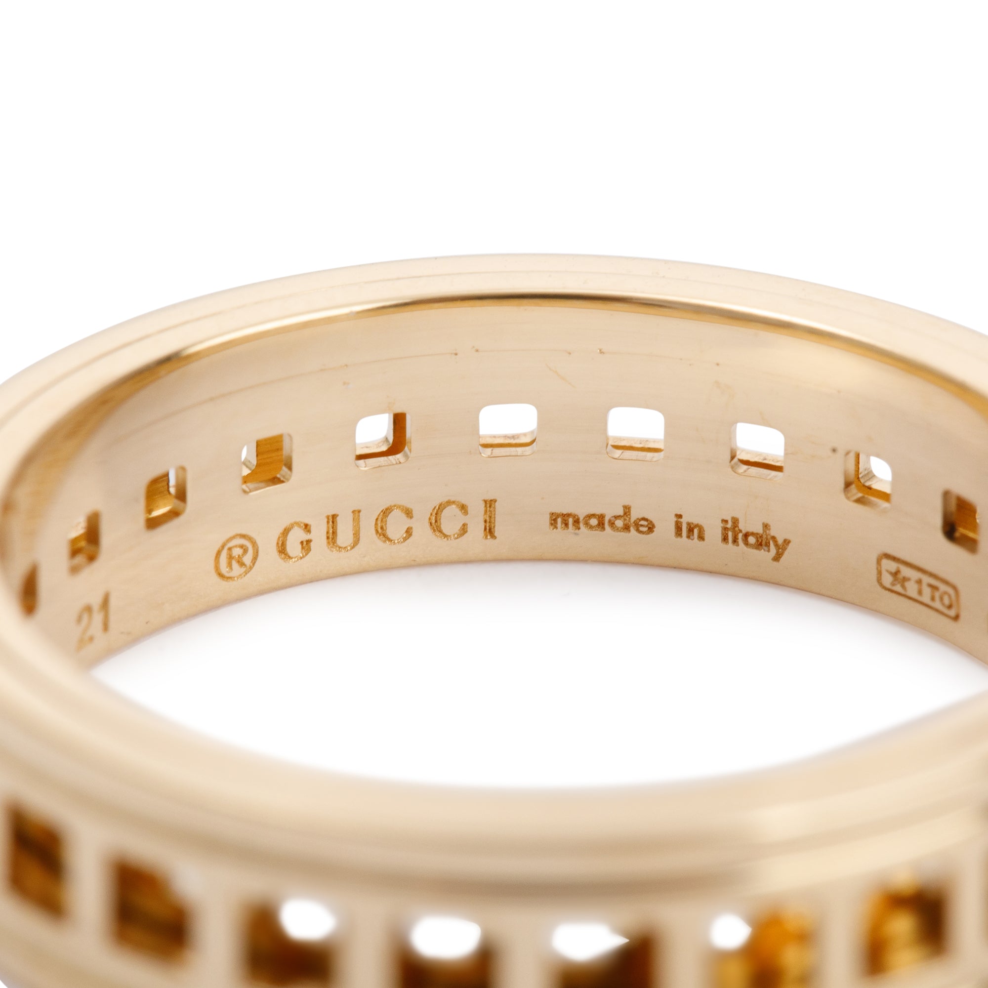 Gucci 18k Yellow Gold Cut Out Spinning Ring, Size 21 9.25