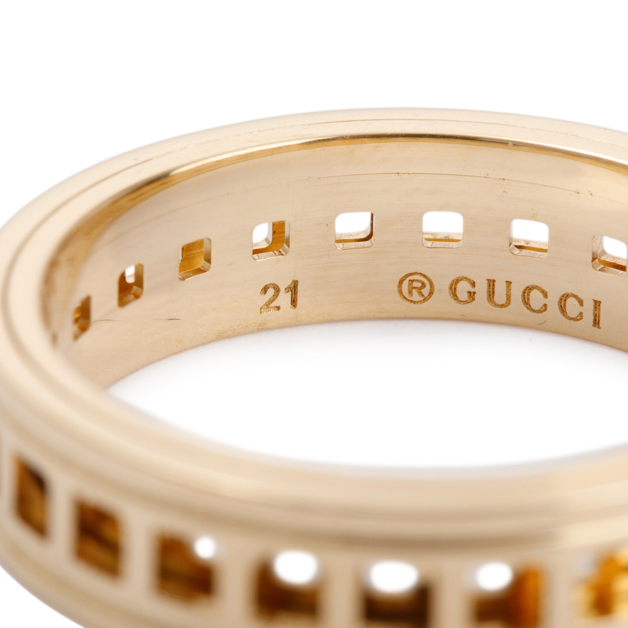 Gucci 18k Yellow Gold Cut Out Spinning Ring, Size 21 9.25