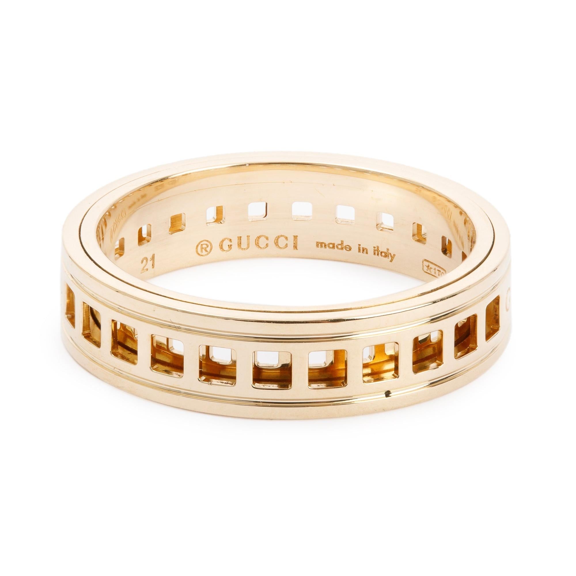 Gucci 18k Yellow Gold Cut Out Spinning Ring, Size 21 9.25