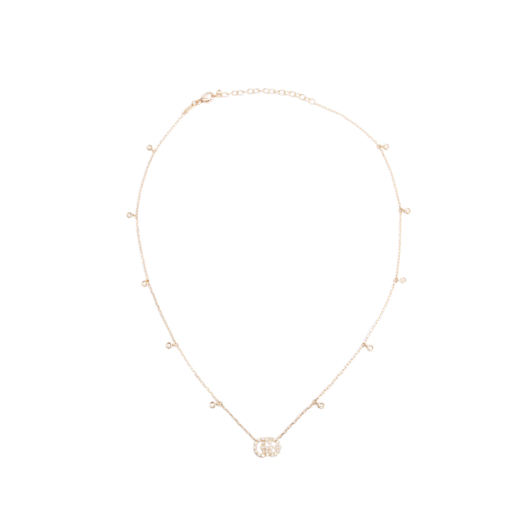 Gucci 18k Yellow Gold Diamond GG Running Necklace w/ Box