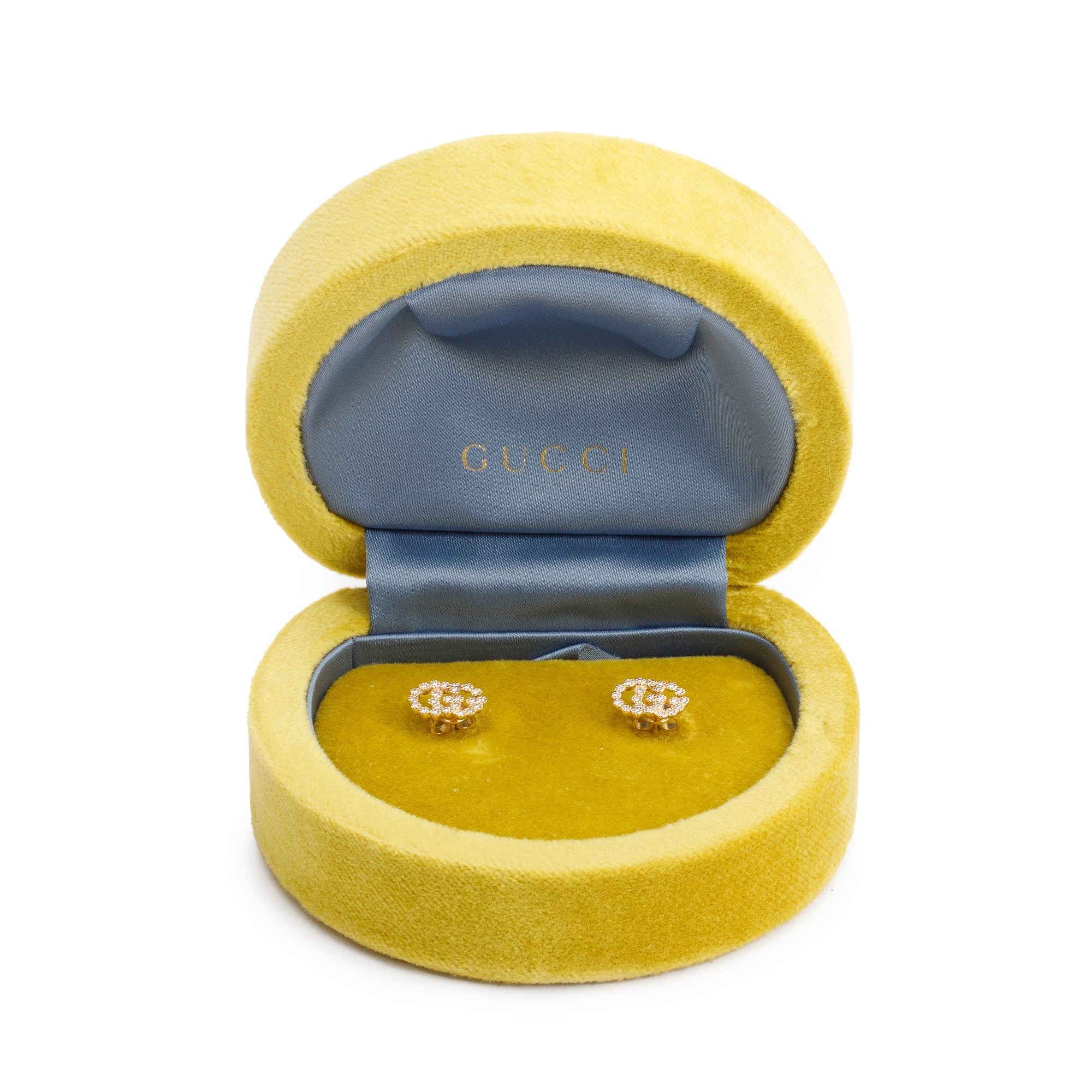 Gucci 18k Yellow Gold Diamond GG Running Stud Earrings w/ Box