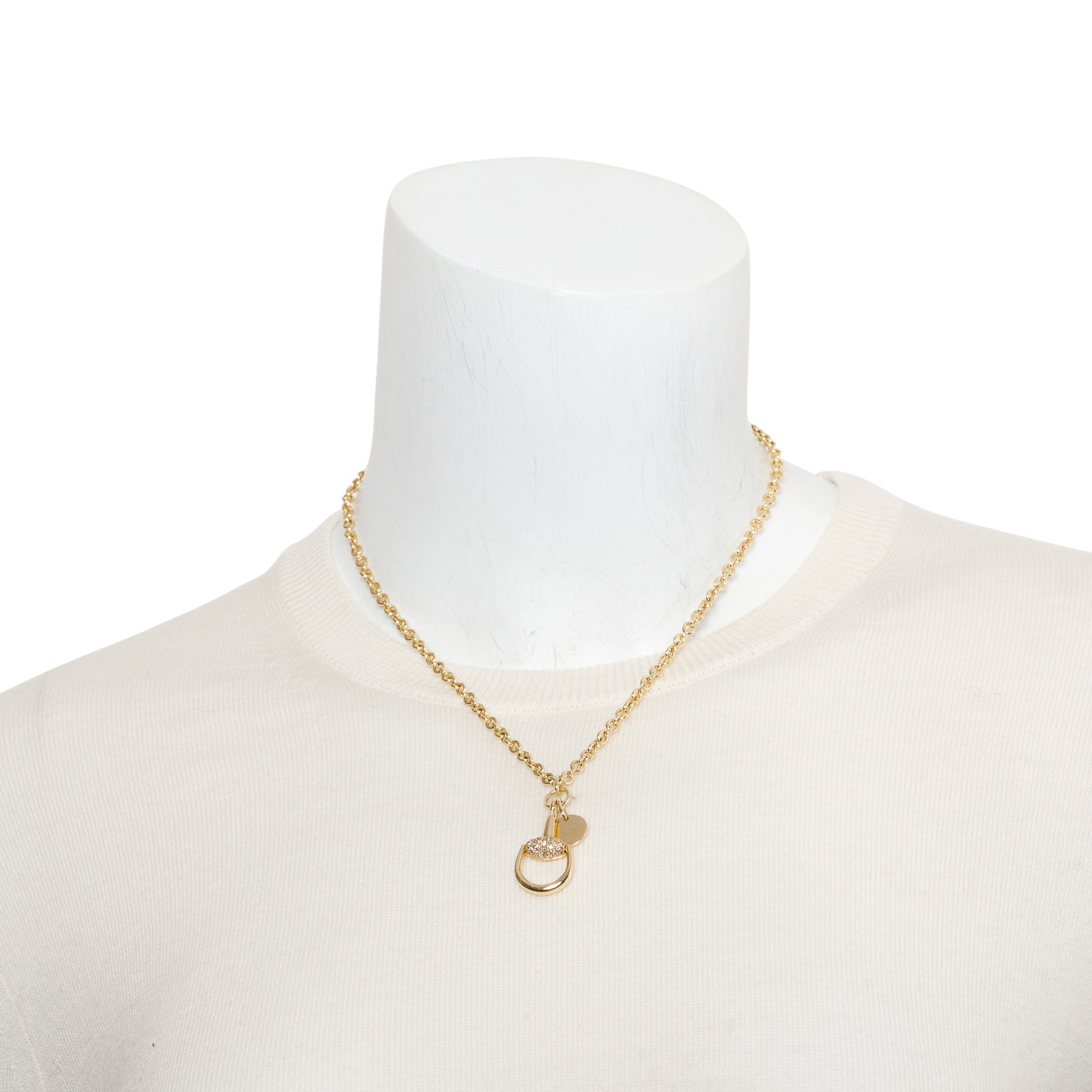 Gucci 18k Yellow Gold Diamond Horsebit Pendant Necklace