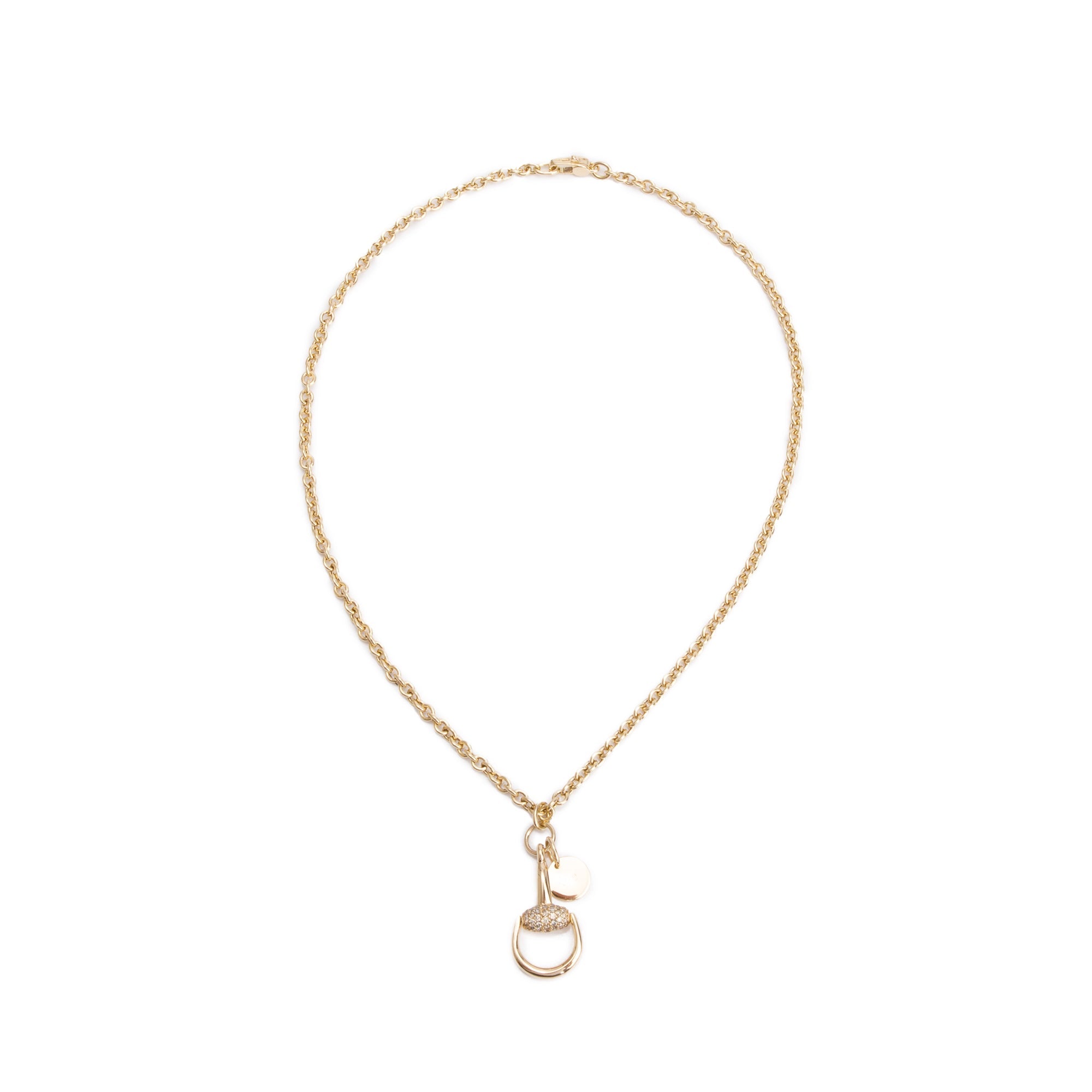 Gucci 18k Yellow Gold Diamond Horsebit Pendant Necklace