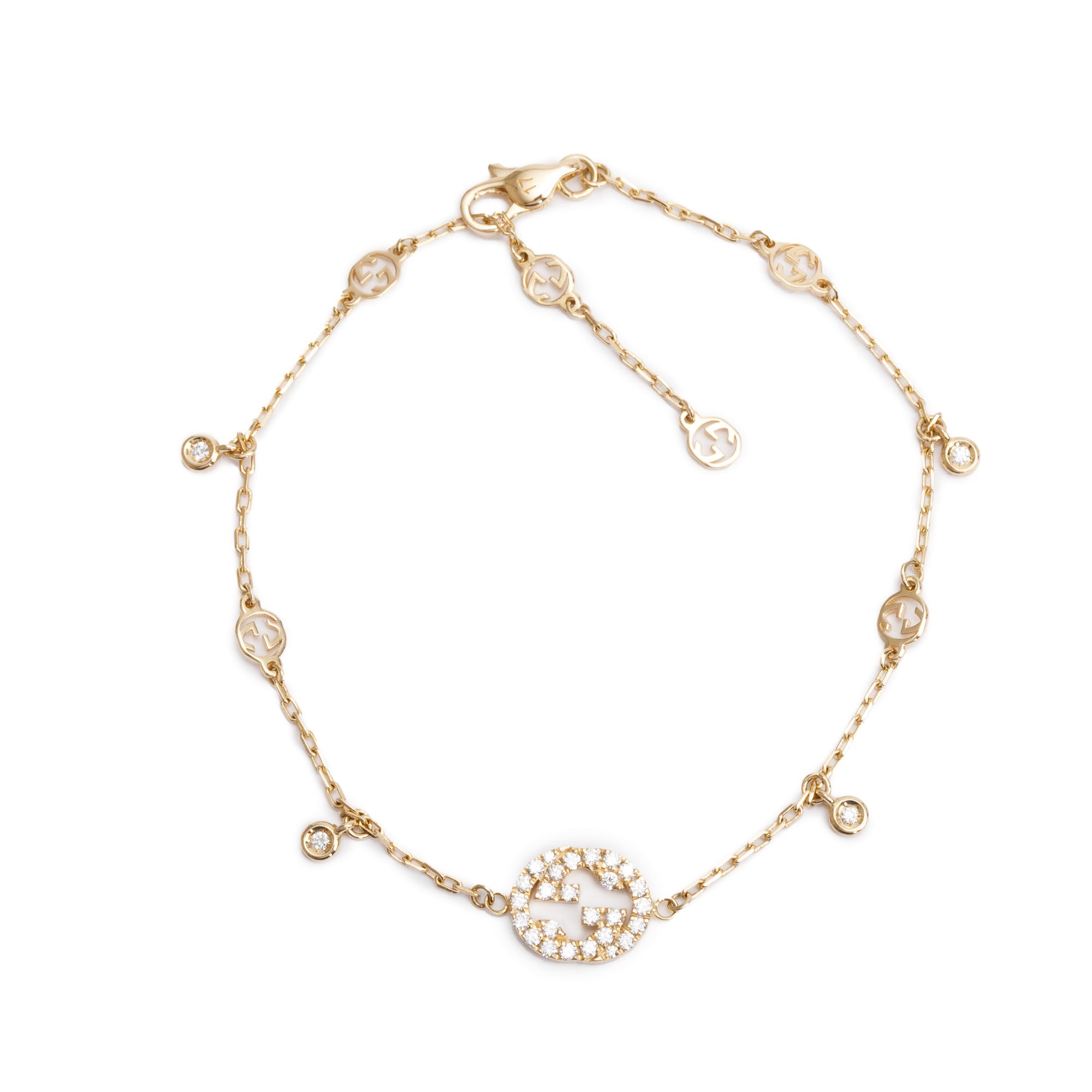 Gucci 18k Yellow Gold Diamond Interlocking G Bracelet
