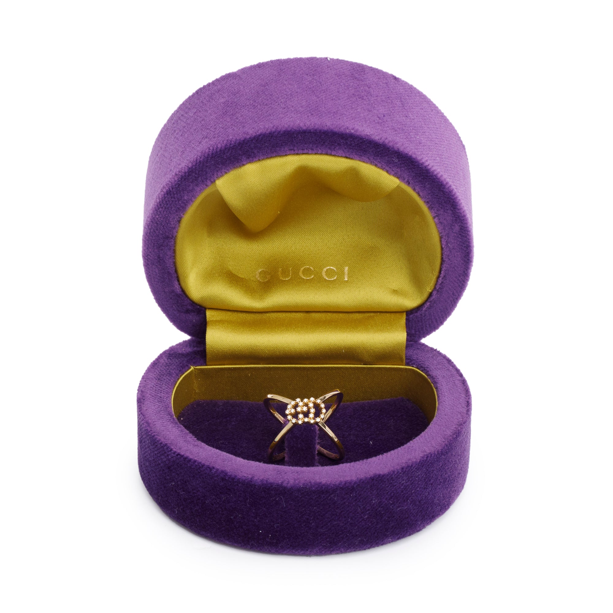 Gucci 18k Yellow Gold Diamond Running G Ring, Size 16 7.5 w/ Box