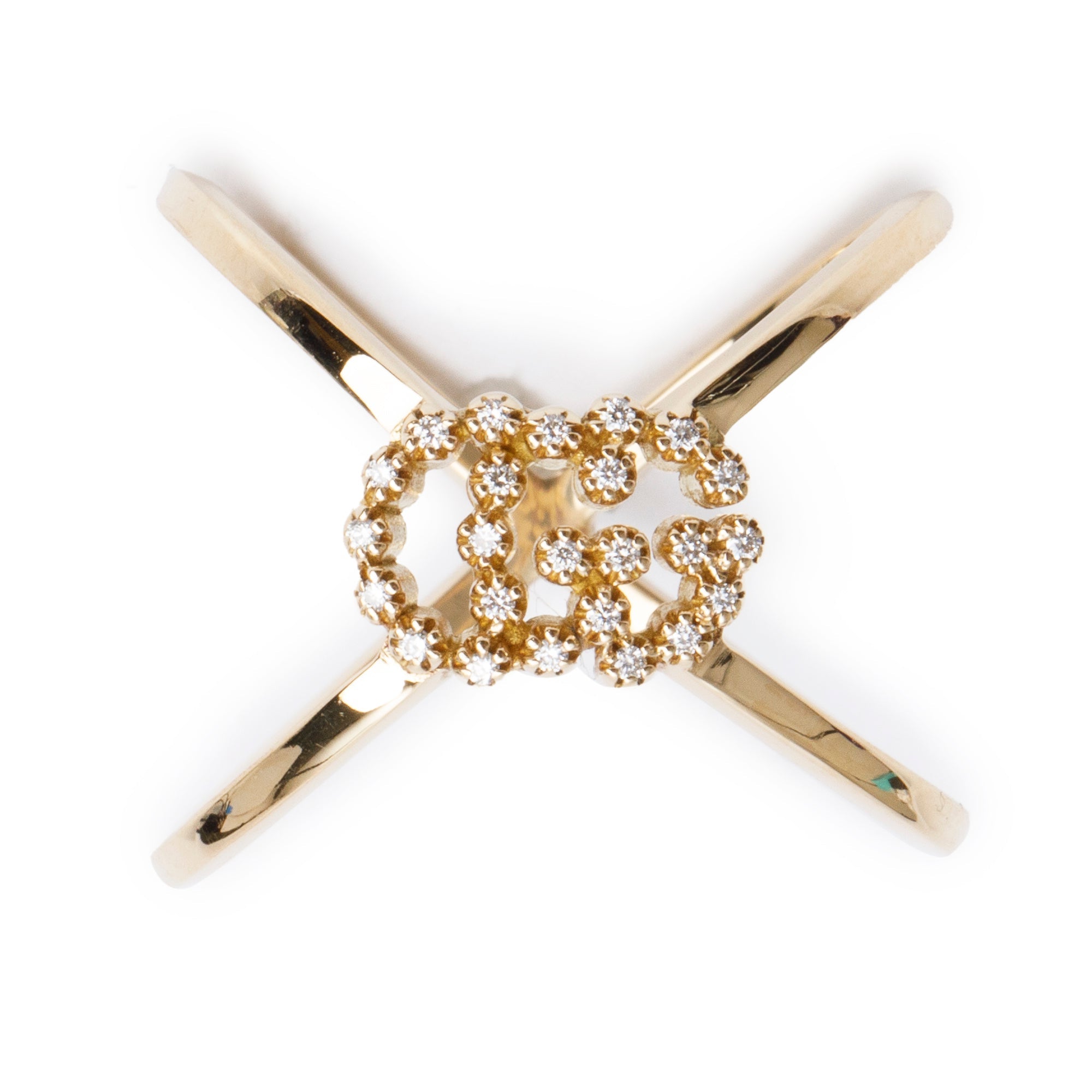 Gucci 18k Yellow Gold Diamond Running G Ring, Size 16 7.5 w/ Box