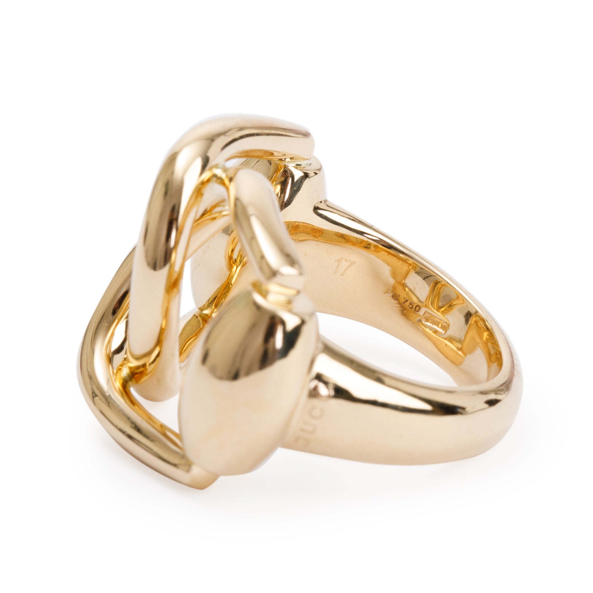 Gucci 18k Yellow Gold Double Horsebit Ring, Size 17 6.5 w/ Box