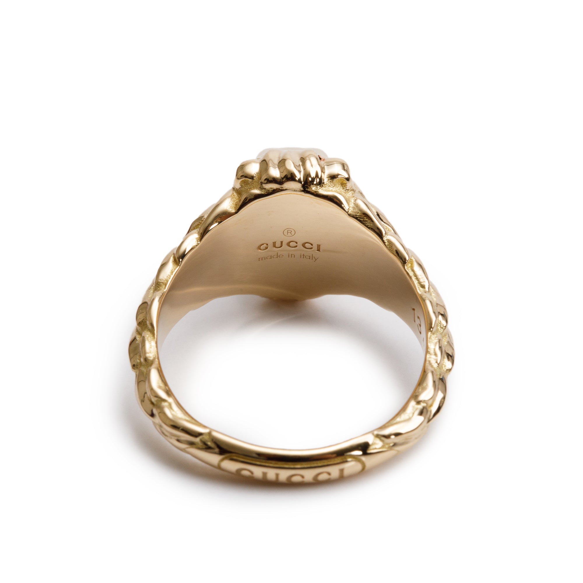 Gucci 18k Yellow Gold Lion Head Ring with Diopside & Diamonds, Size 13 6.5 w/ Box